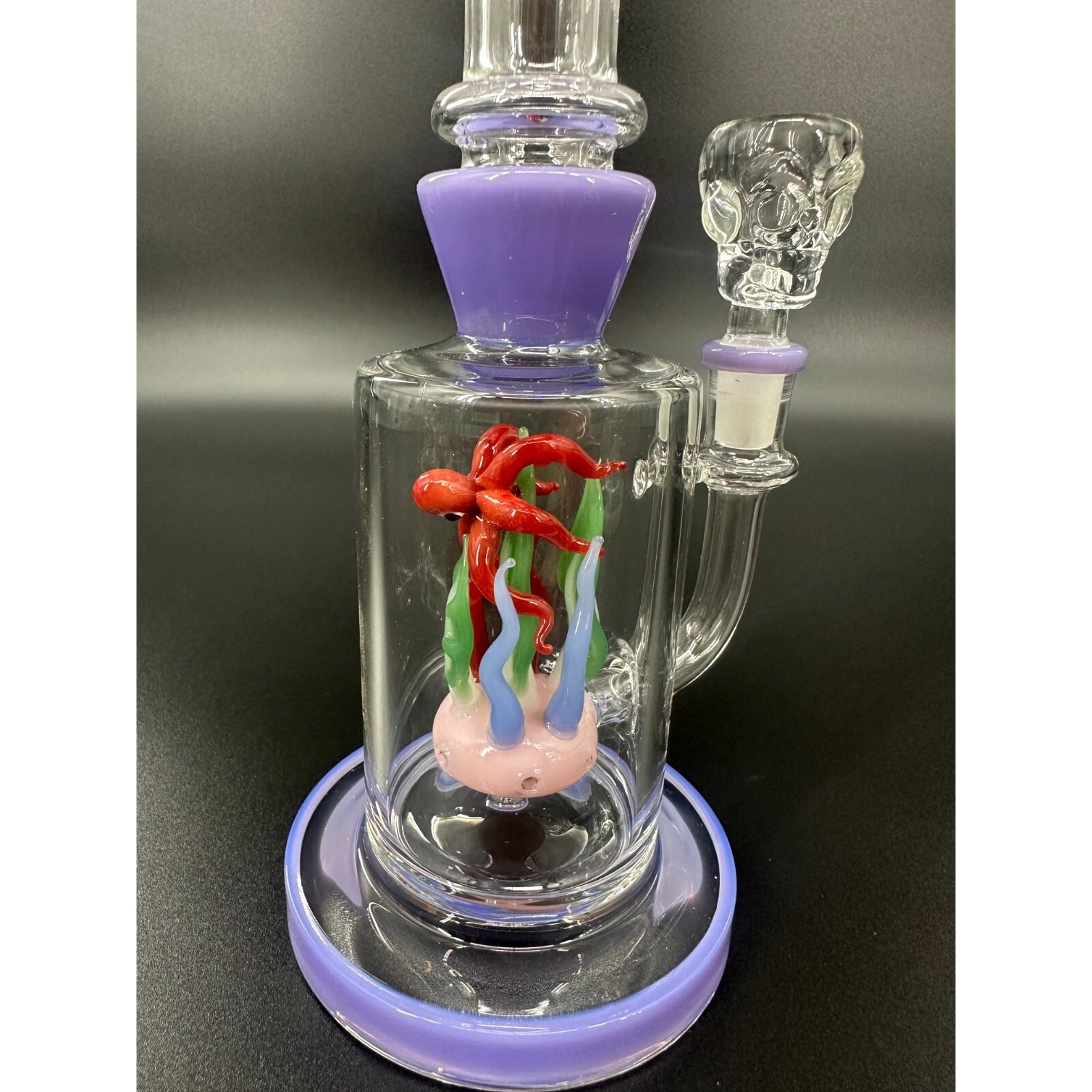 9" Purple & Red Recycler Glass Bong Water Pipe with 14mm Bowl