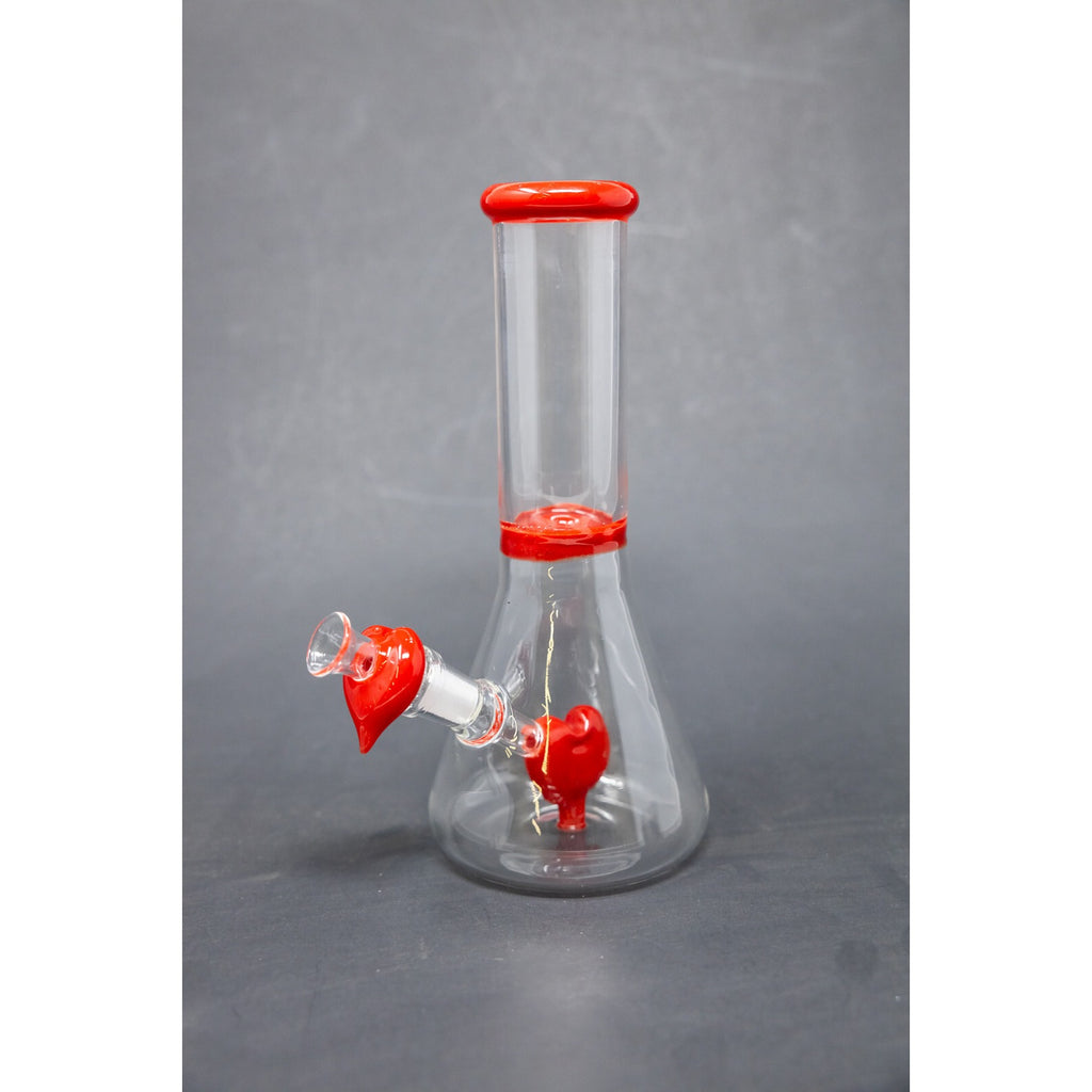 Hookah Water Pipe Glass 8" Red Heart Tobacco Beaker Bong w/ Heart Bowl Pc