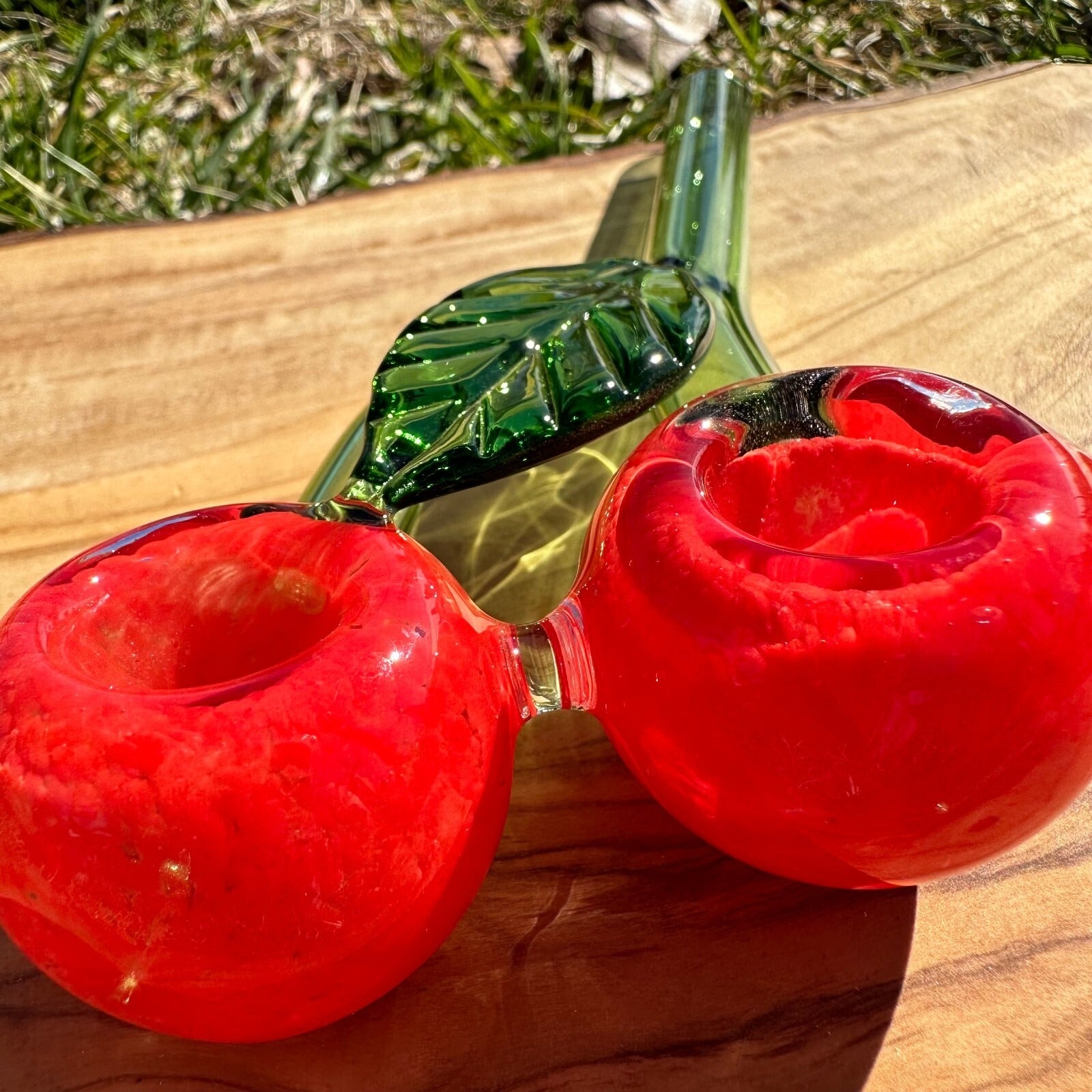 Double Bowl Cherry Glass Pipe Smoking Hand Spoon Pipe Tobacco Glass Smoke Bowl