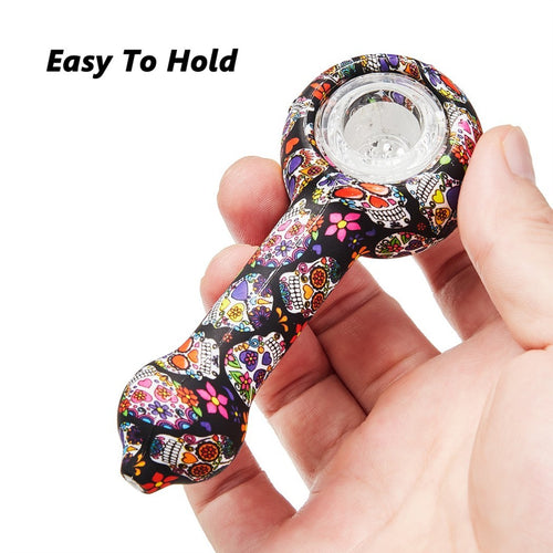 ( Pack of 2 ) 4.3 In Tobacco Smoking Silicone Pipe 9-Hole Glass Bowl Hand Pipe