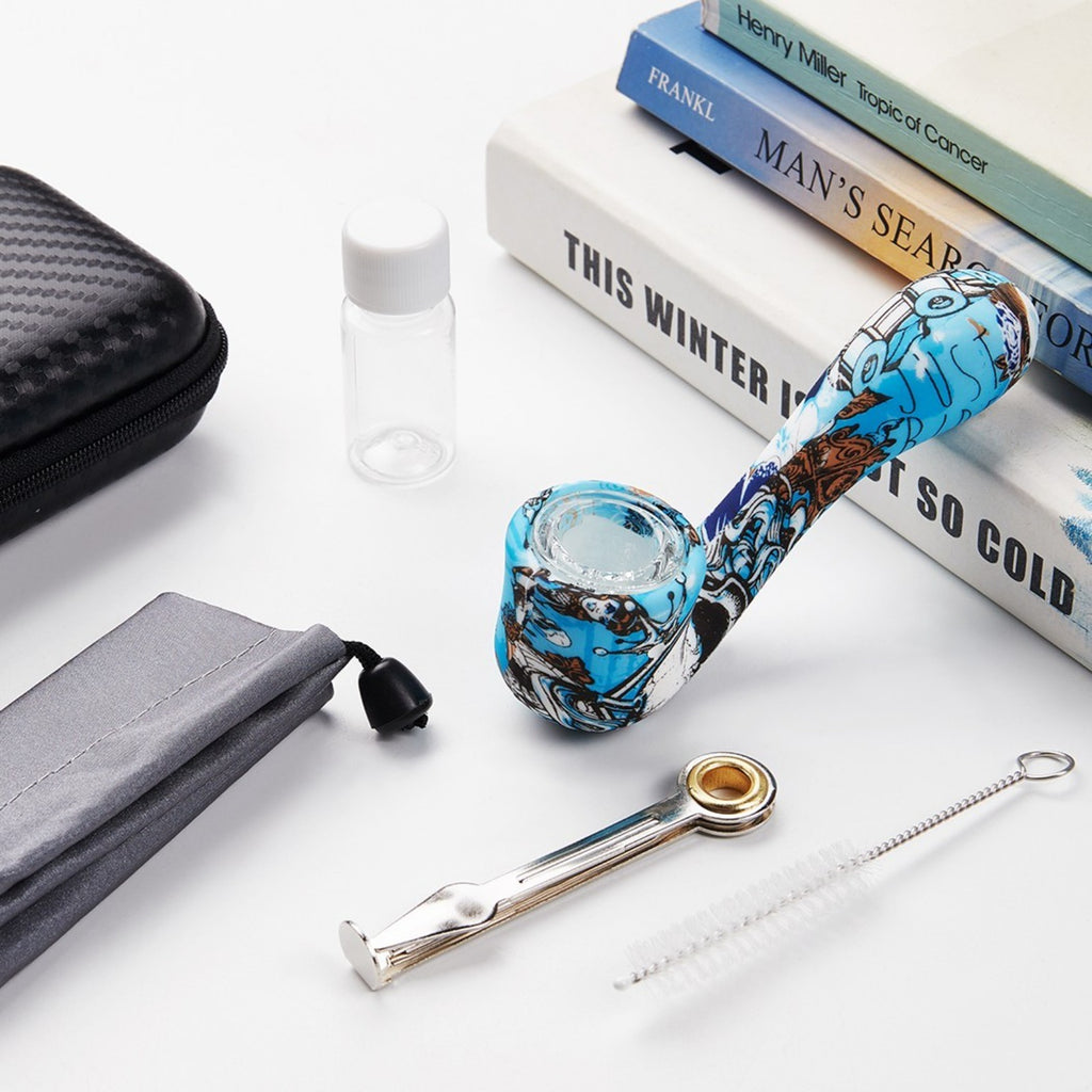 ( Pack of 2 ) 4.5Inch Tobacco Smoking Silicone Pipe 9-Hole Glass Bowl Hand Pipe