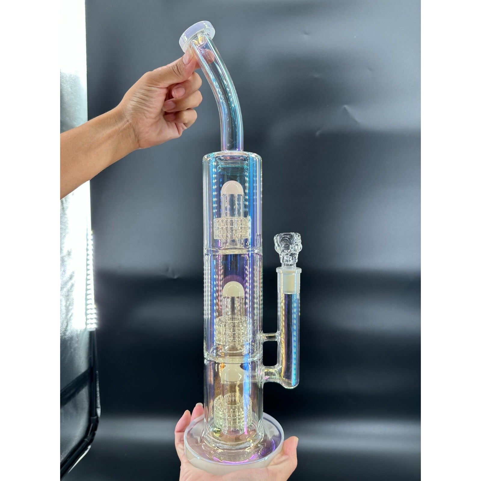 16in Heavy Thick Glass Bong Water Pipe Hookah Bongs with Skull catcher White