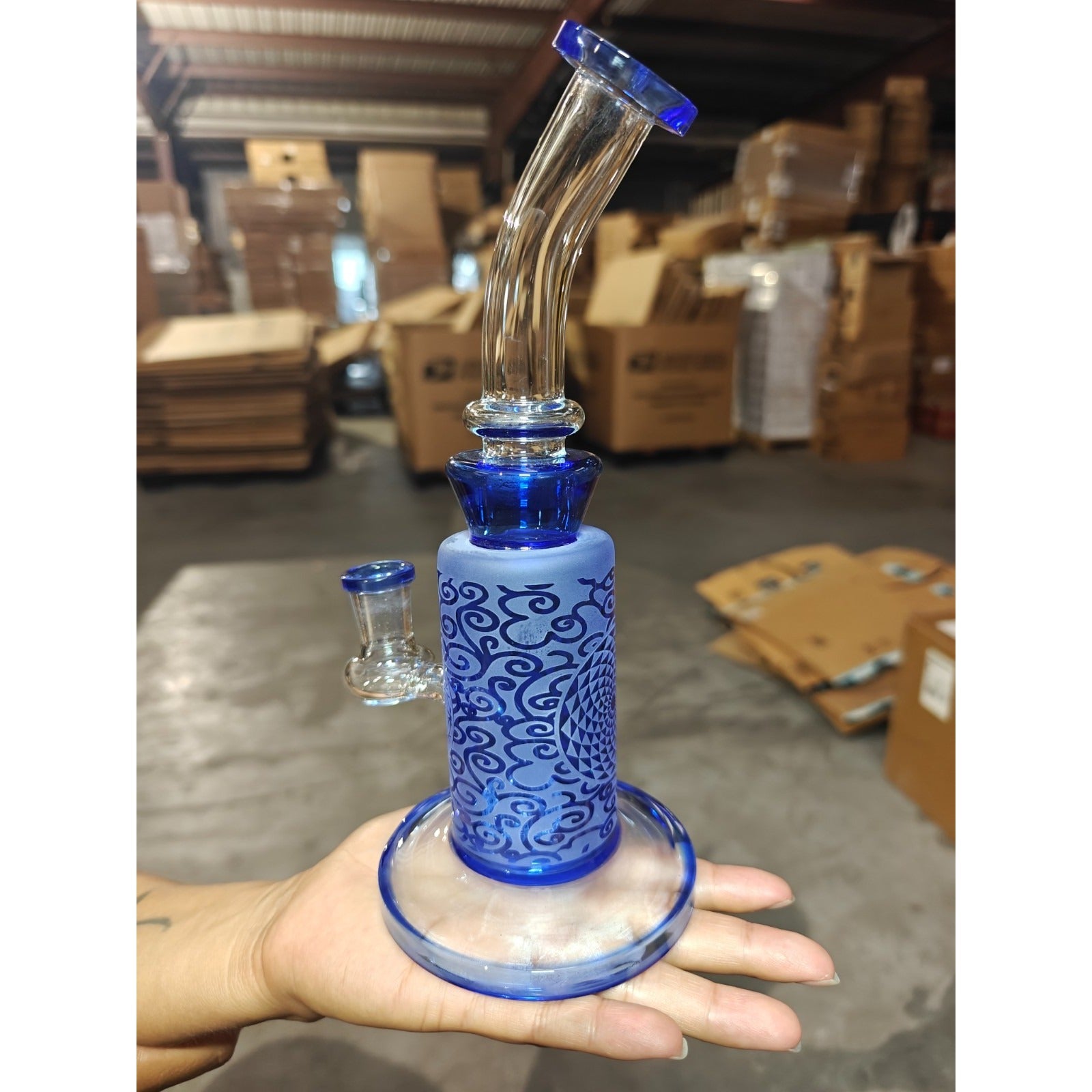 10" Handcrafted Glass Water Pipe with 14mm Bowl – Frosted Blue Finish