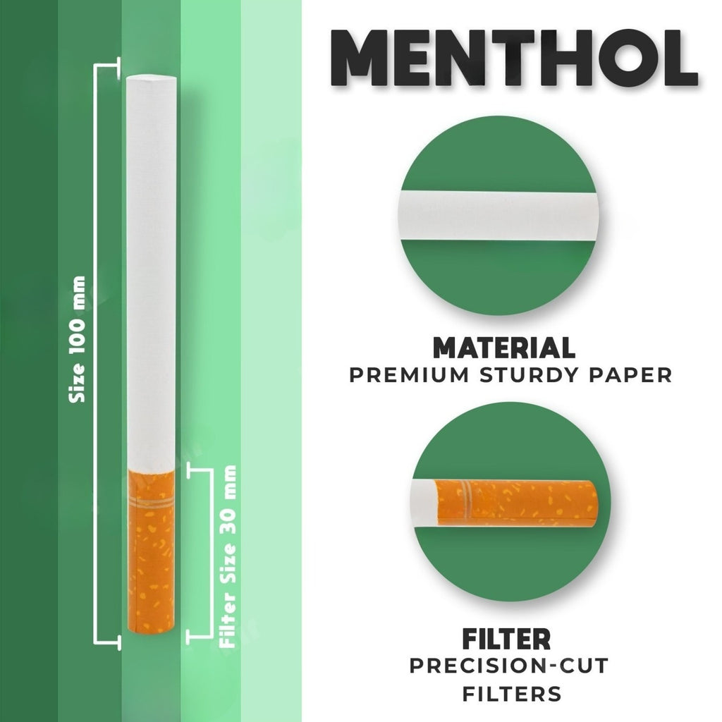 100mm Green Menthol Cigarette Tubes - 5 Pack 200 Count RYO Filter Tubes.