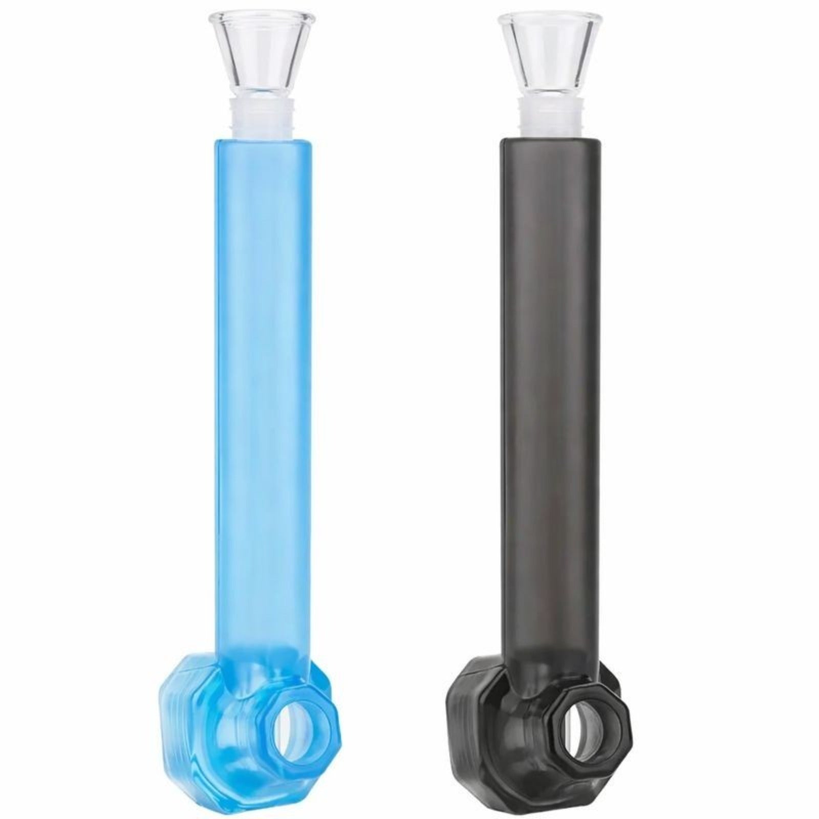 Top Puff Screw-on Water Bottle Converter Glass Bong Hookah Black and Blue 2 Pack