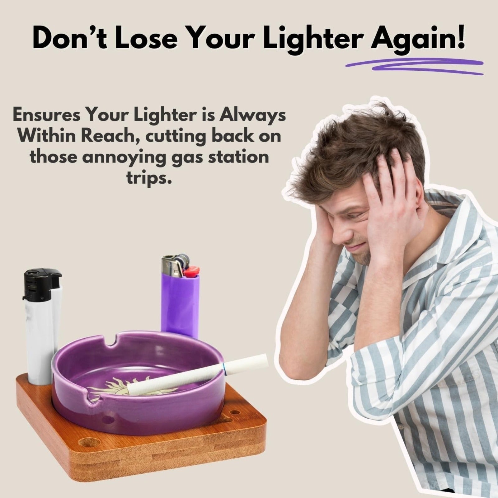 Cute Ashtray with Lighter Holder Ceramic Ashtray with Lid Windproof Odorless Sun