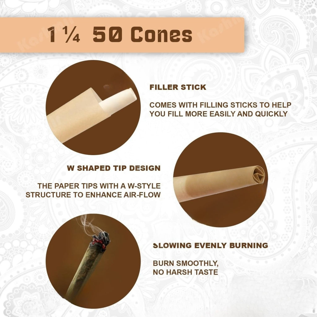 Pre-Rolled Cones Unbleached Classic 11/4 Size 50 Pack Natural Rolling Papers