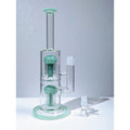 13" Green Double Tree Perc 18mm Straight Tube Premium Quality Water Pipe Bong