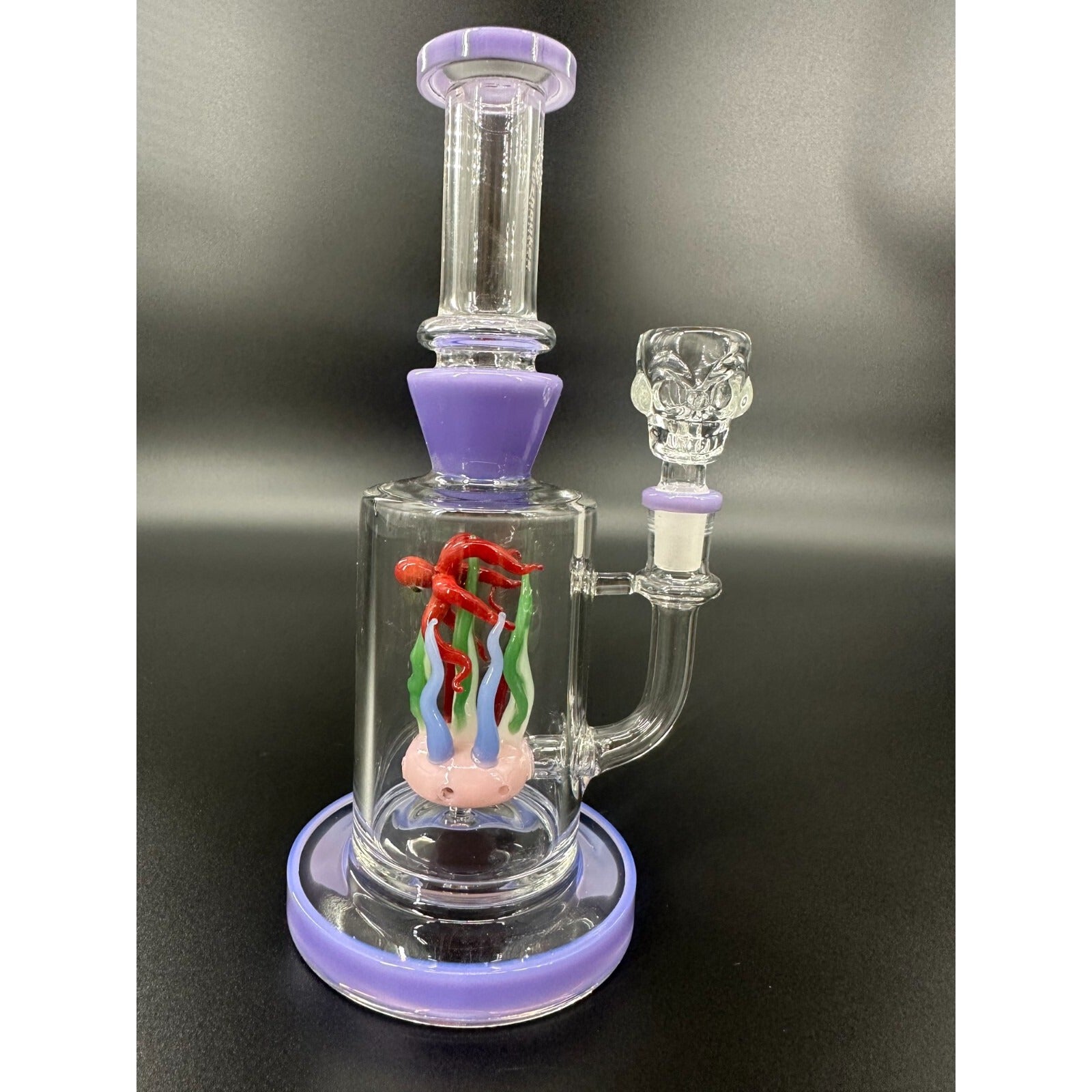 9" Purple & Red Recycler Glass Bong Water Pipe with 14mm Bowl