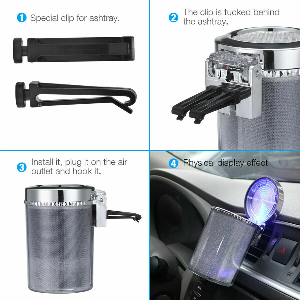 Car Ashtrays LED Light Multi-Function Portable Ashtray Colorful with Air Vent US