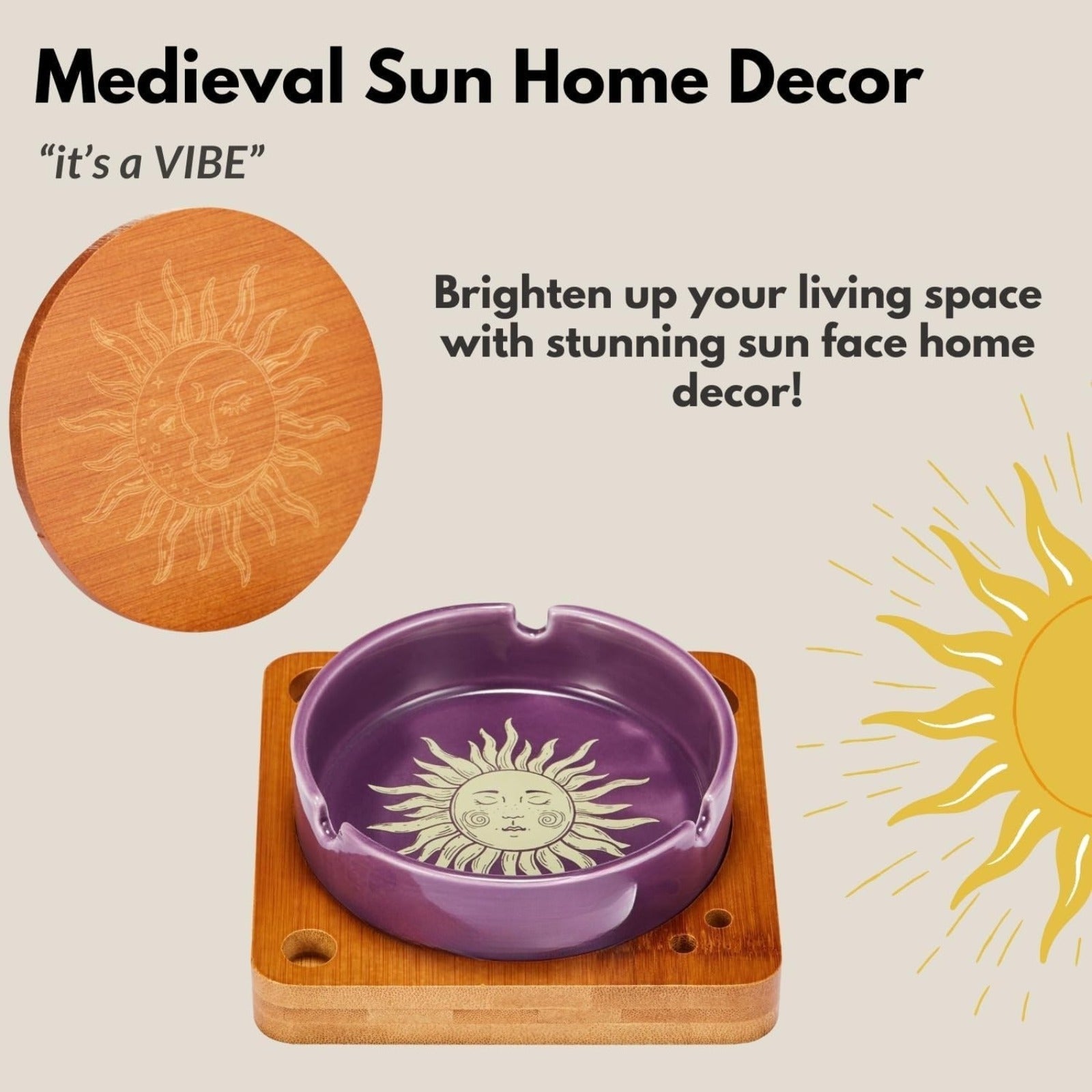 Cute Ashtray with Lighter Holder Ceramic Ashtray with Lid Windproof Odorless Sun