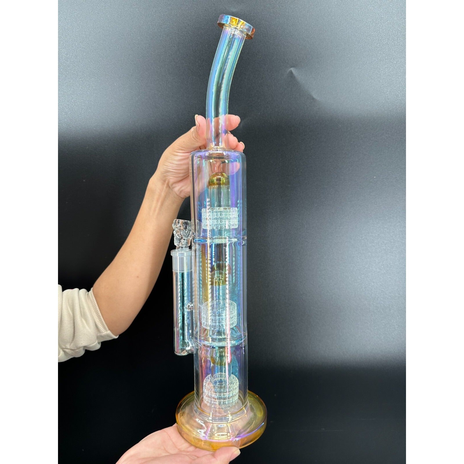 16in Heavy Thick Glass Bong Water Pipe Hookah Bongs with Skull catcher Yellow