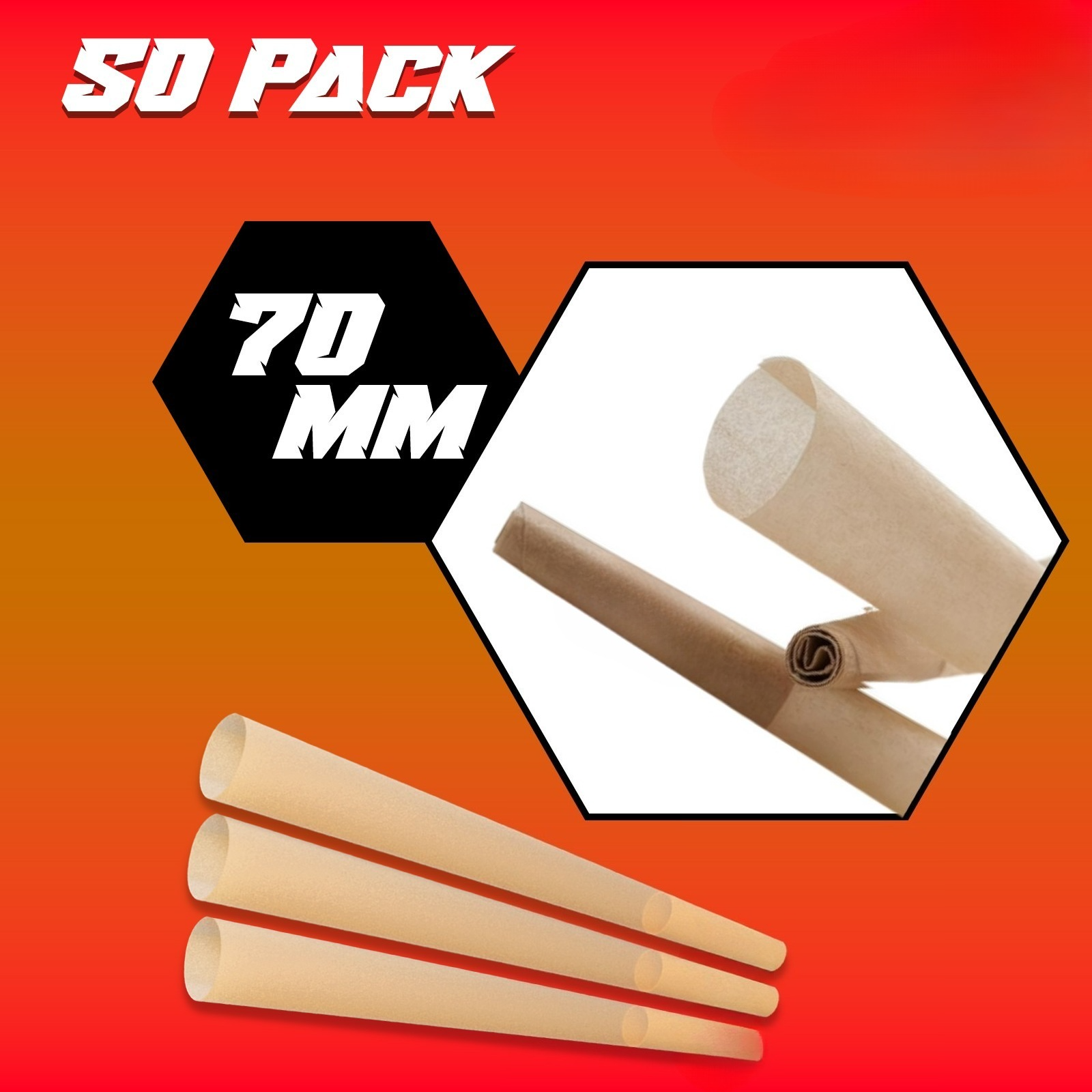 Pre-Rolled Cones Unbleached Mini Rolling Paper Cones W/ FIlter Tips 70mm-50 CT