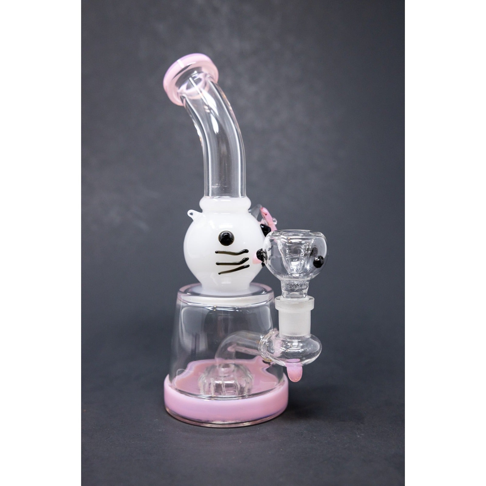 Hookah Water Pipe Glass 9" Pink Cat Shower Bend Bong