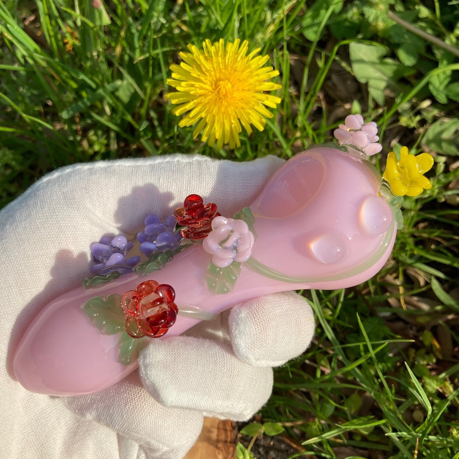 Pink Flowers Glass Pipe Smoking Hand Spoon Pipe Tobacco Glass Smoke Bowl Gift