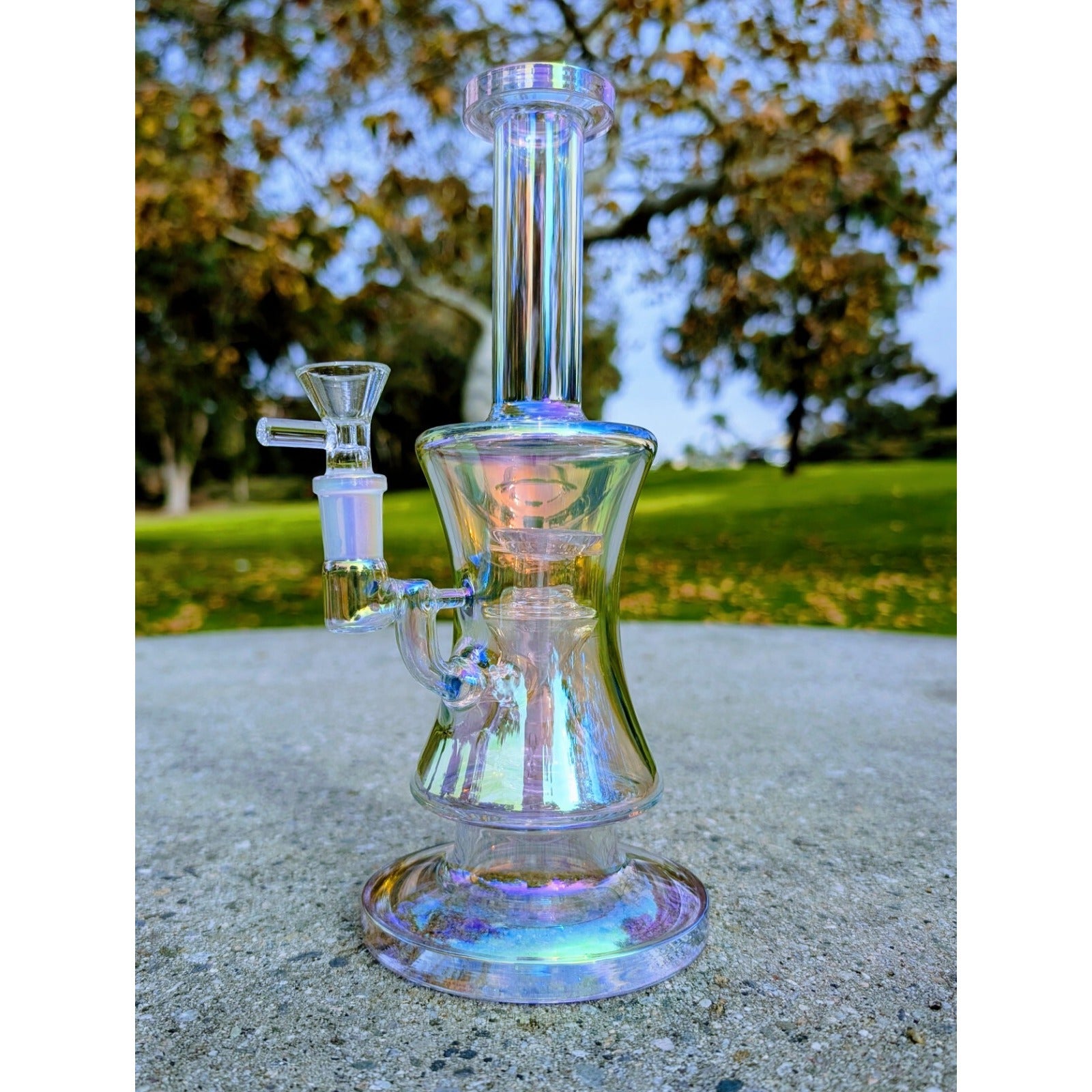 10" Pink Rainbow Hourglass Perc Tobacco Smoking Water Pipe Hookah Bubbler Bong