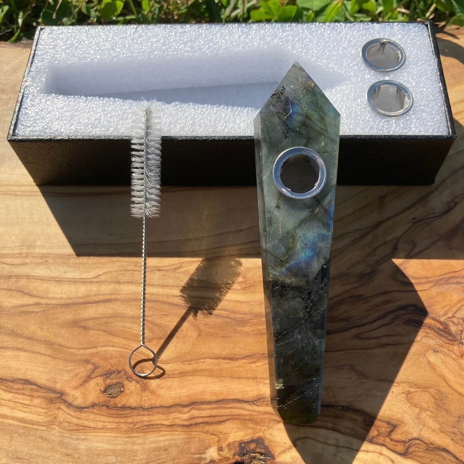 Handmade Labradorite Gemstone Smoking Crystal Pipe Hand Spoon Tobacco Smoke Bowl