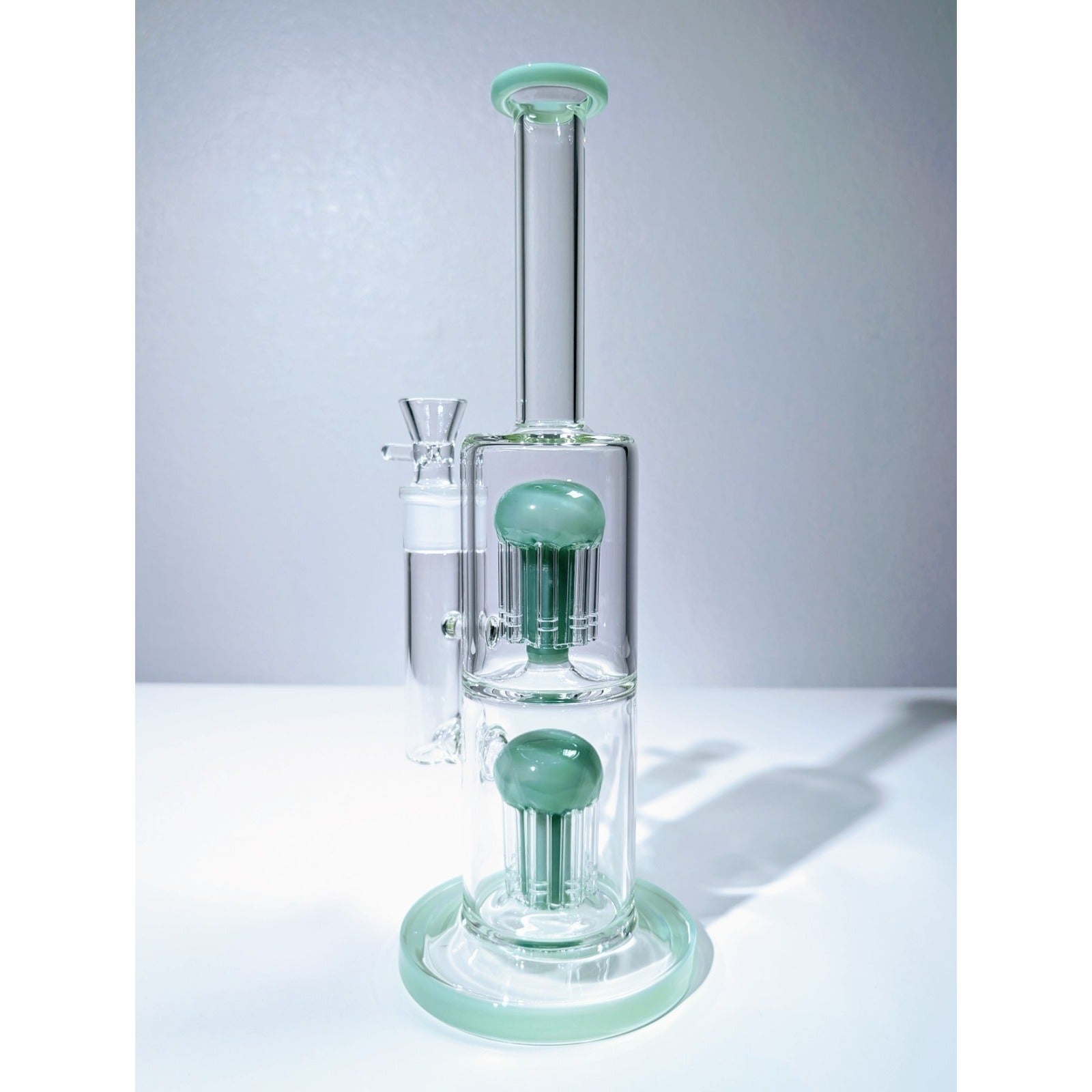 13" Green Double Tree Perc 18mm Straight Tube Premium Quality Water Pipe Bong