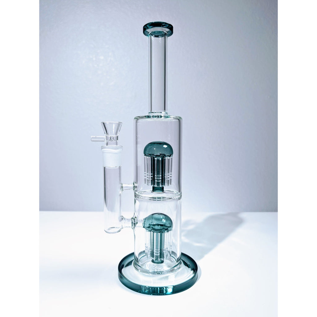 13" Teal Double Tree Perc 18mm Straight Tube Premium Quality Water Pipe Bong