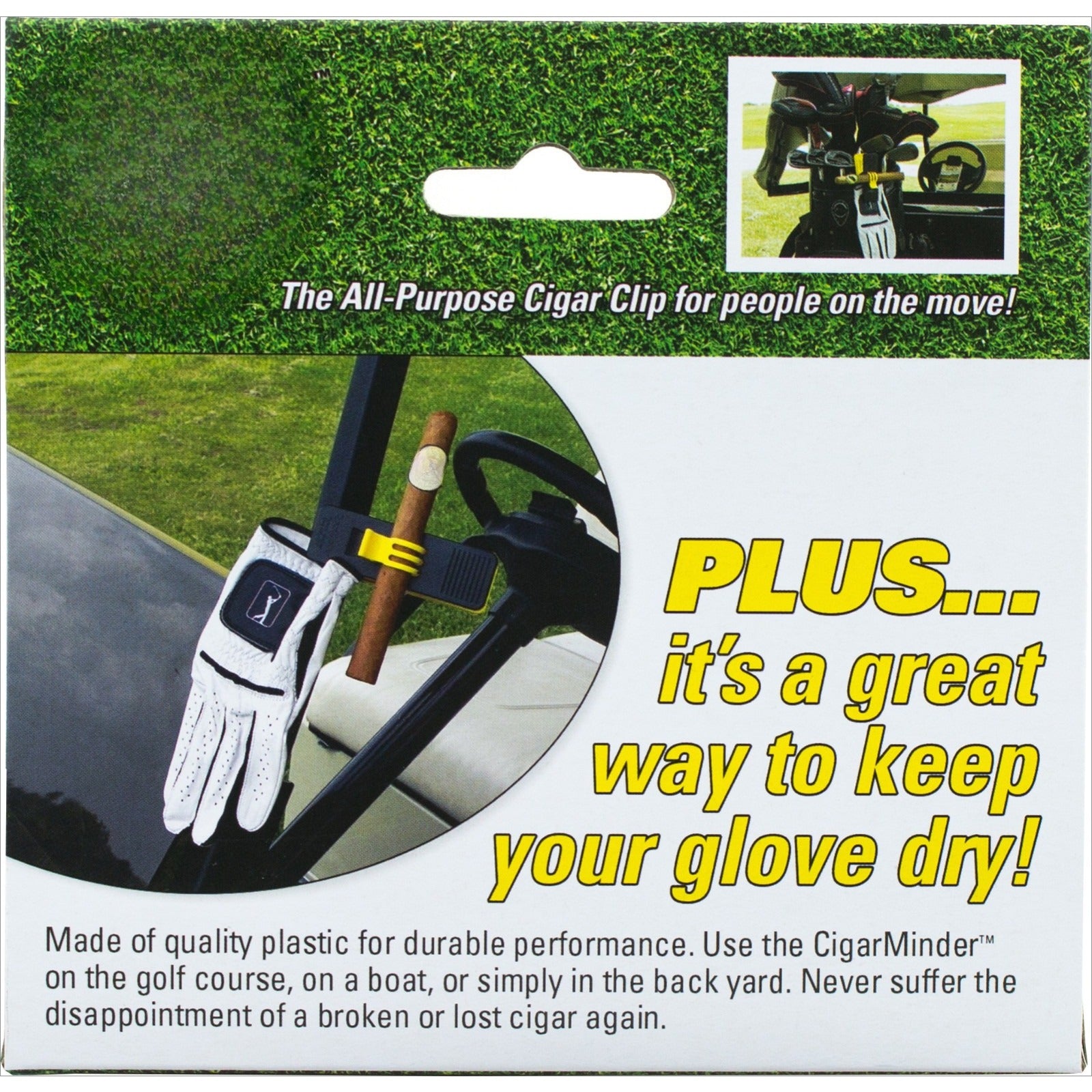 Cigar Minder Clip – Clamp Holder for Golf Carts or Boats - YELLOW