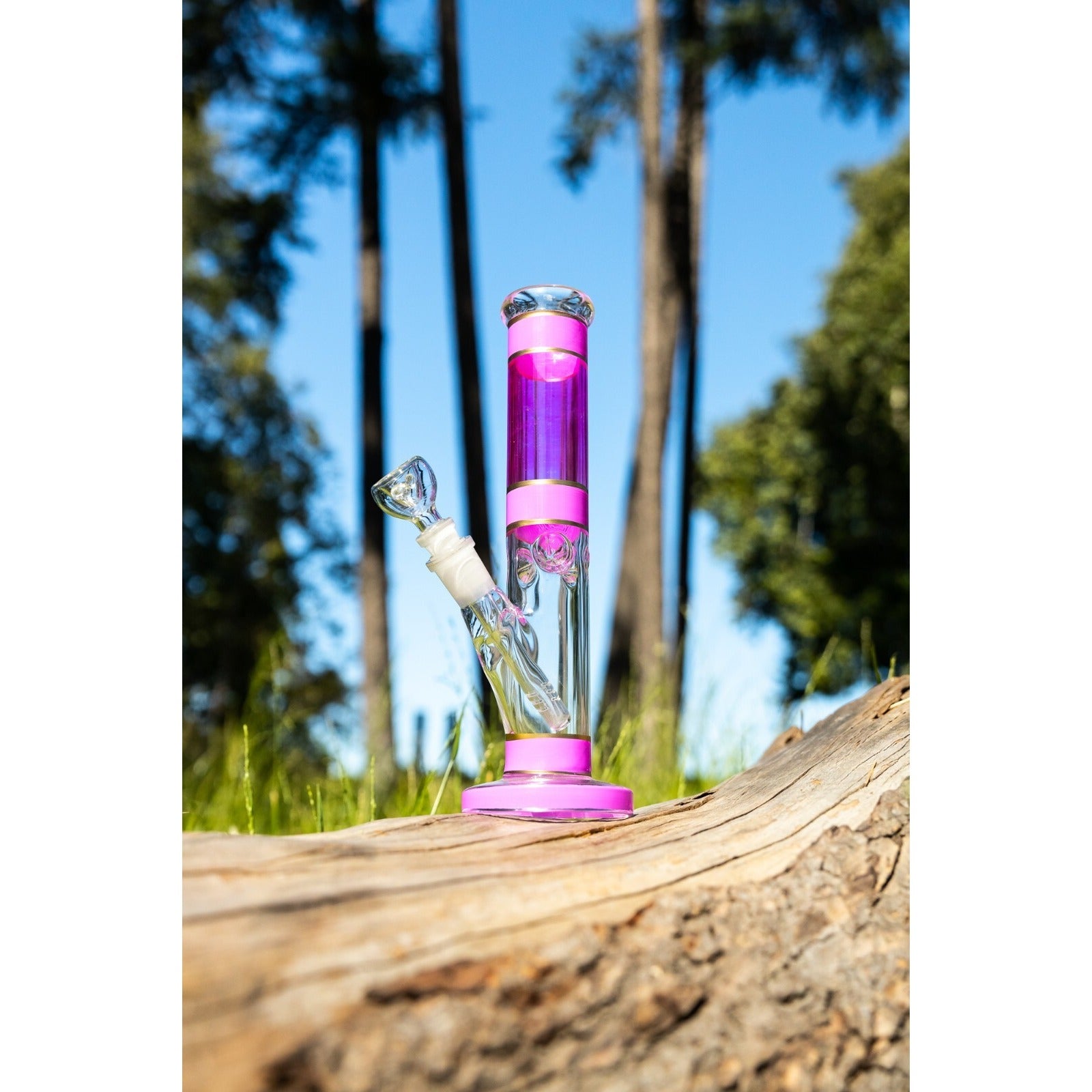 Hookah Water Pipe Glass 10" Pink & Gold Shooter Tobacco Bong w/ ICE catcher