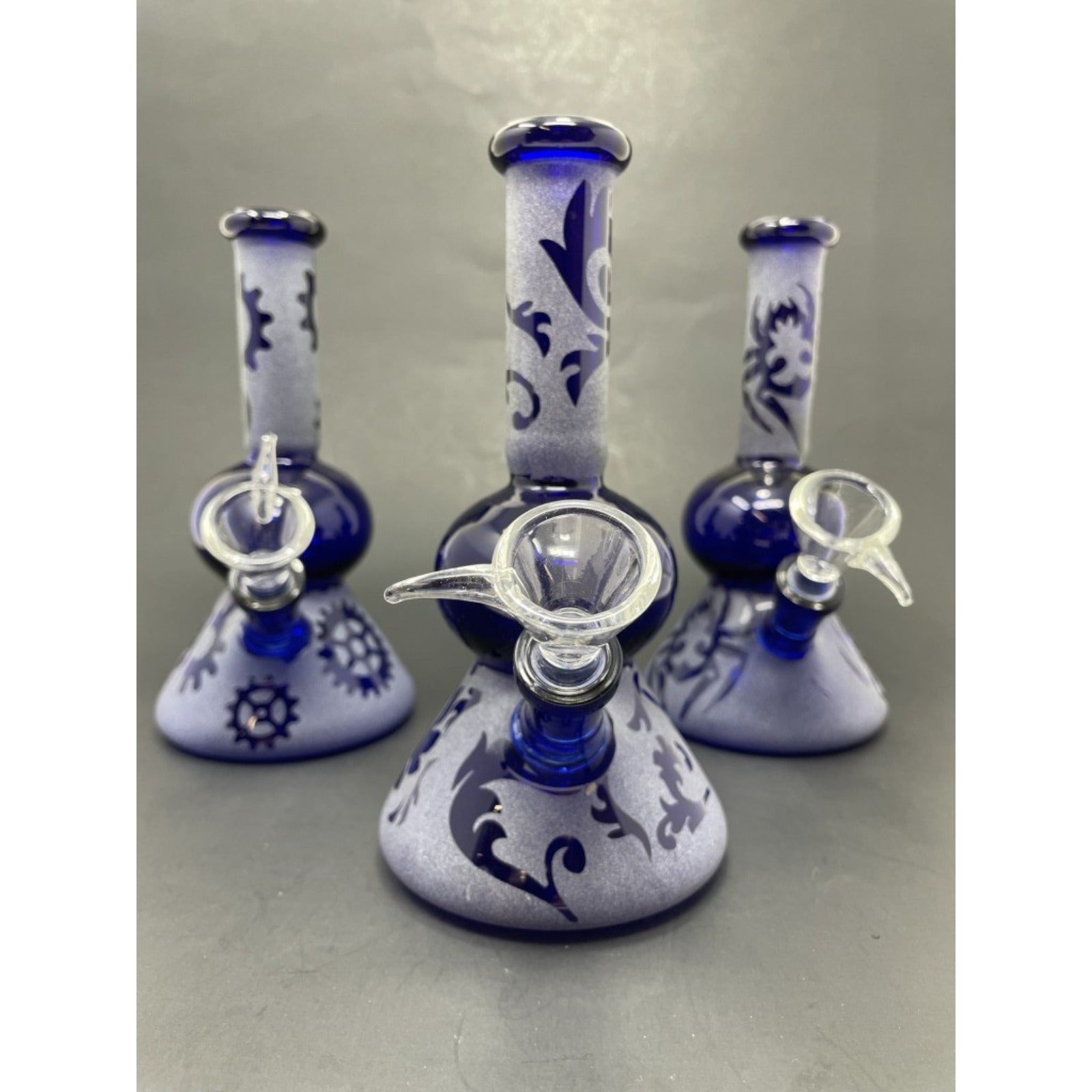 Hookah Water Pipe Glass 7" Blue Sand Blasted Assorted Designs Halloween Bong