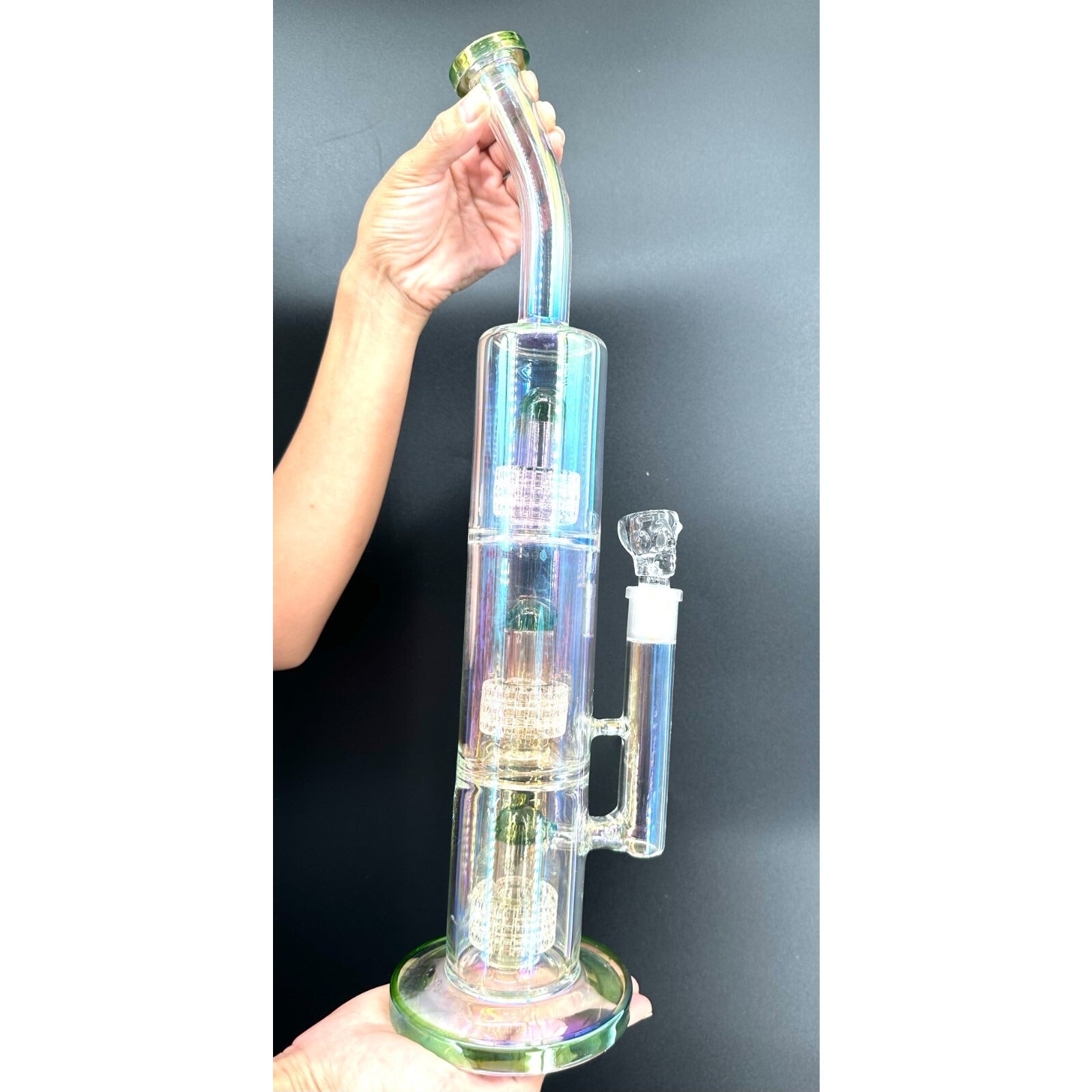 16in Heavy Thick Glass Bong Water Pipe Hookah Bongs with Skull catcher Green