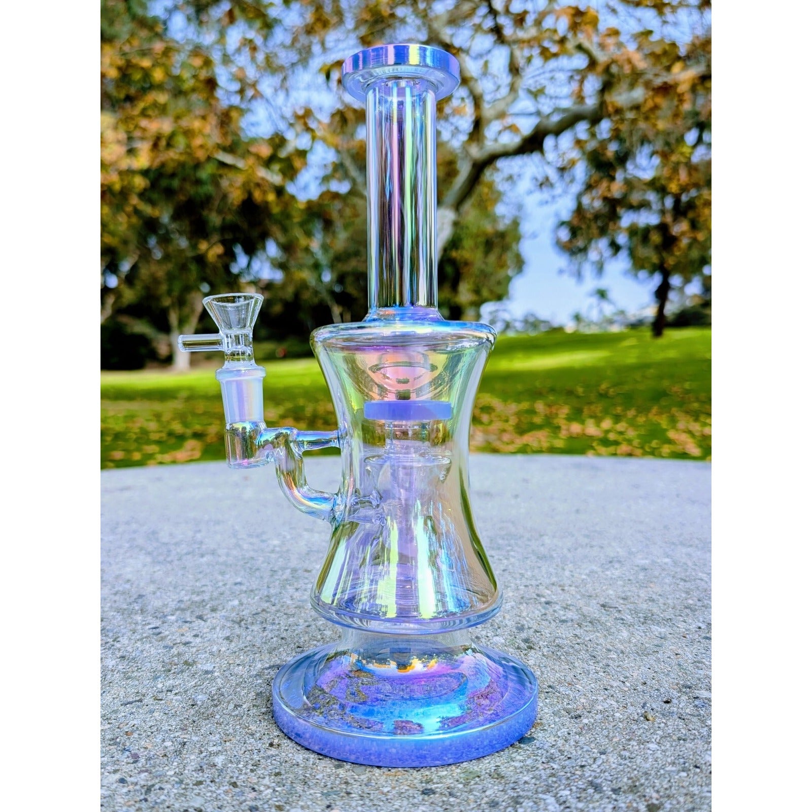 10" Blue Rainbow Hourglass Perc Tobacco Smoking Water Pipe Hookah Bubbler Bong