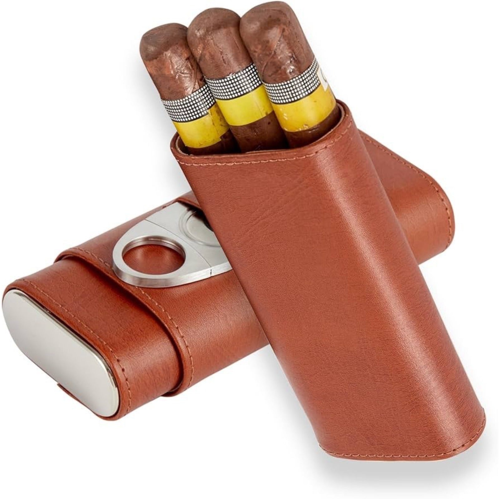 Cedar Lined Cigar Humidor Case Set 3-Pack Travel Leather with Cutter – Gift