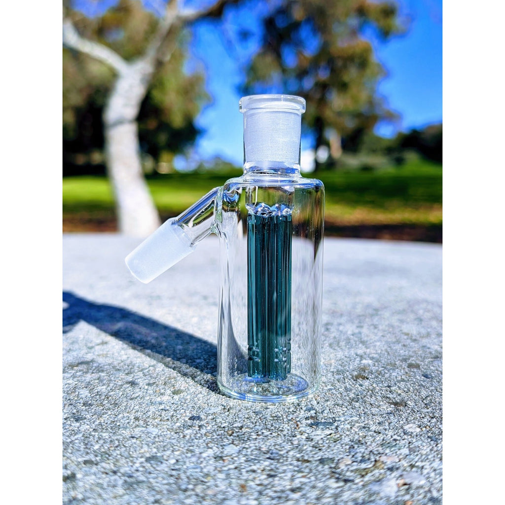 Premium Thick 14mm 45° Teal Quad Tree Perc Ash Catcher Tobacco Water Pipe Bong