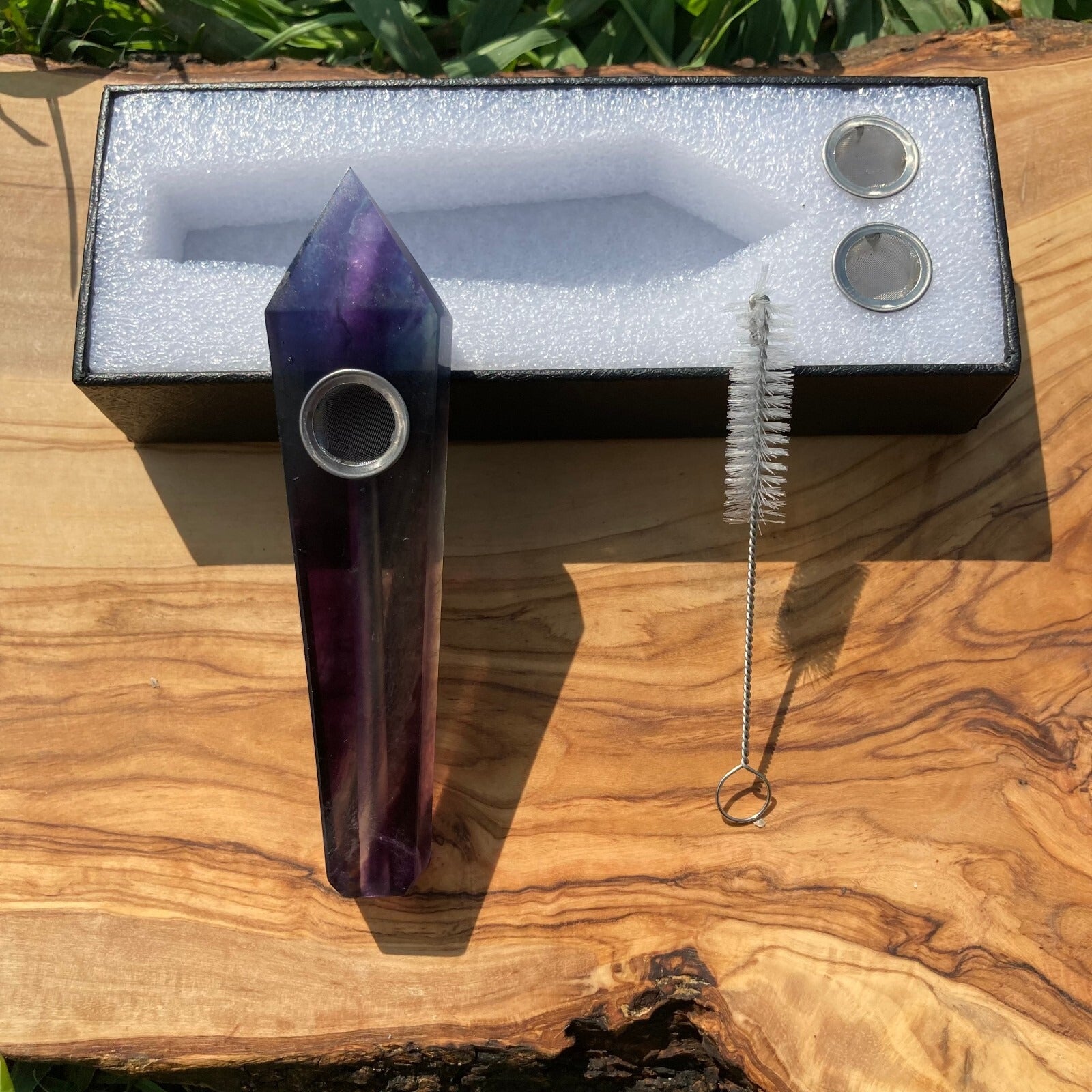 Handmade Rainbow Fluorite Smoking Crystal Pipe Hand Spoon Tobacco Smoke Bowl