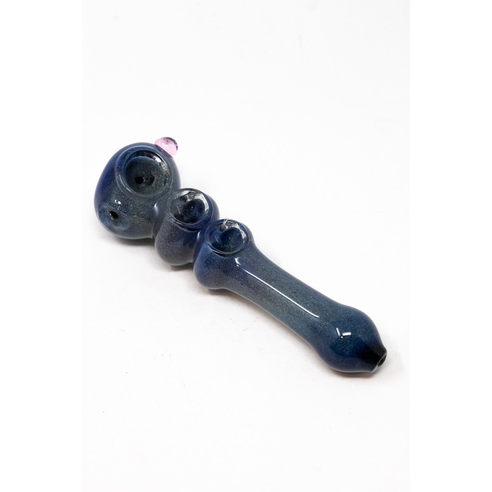 6" Collectible Dark Blue Triple Bowl Tobacco Hand Smoking Spoon Glass Pipe