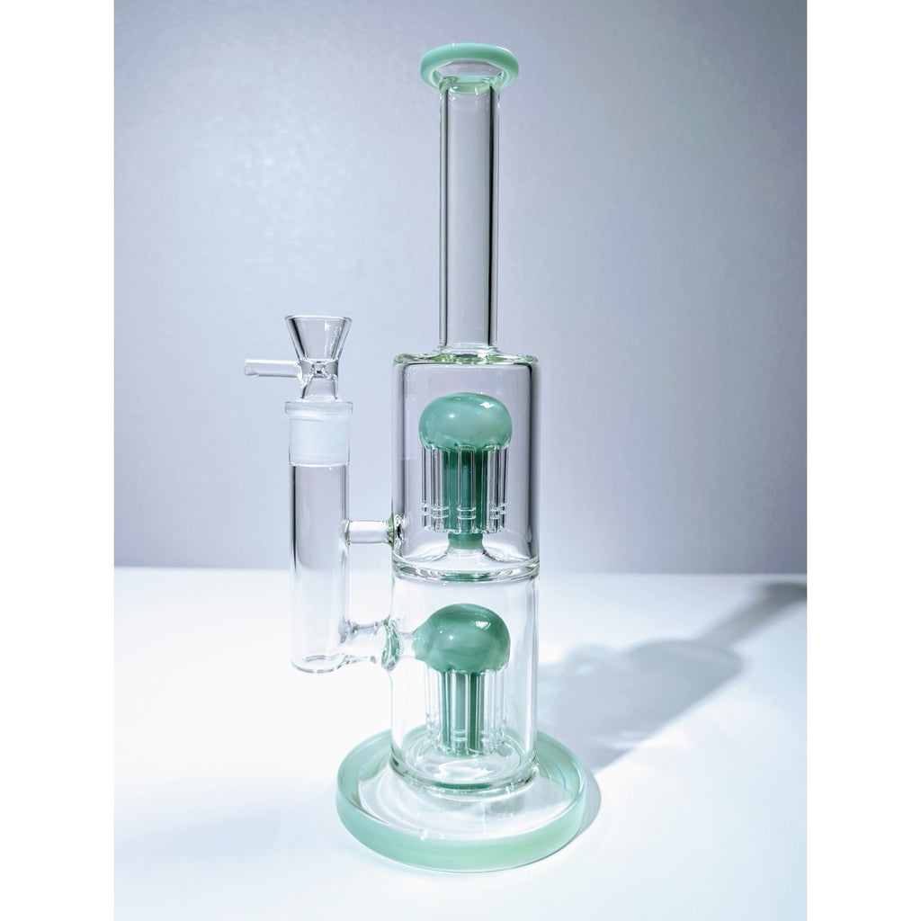 13" Green Double Tree Perc 18mm Straight Tube Premium Quality Water Pipe Bong