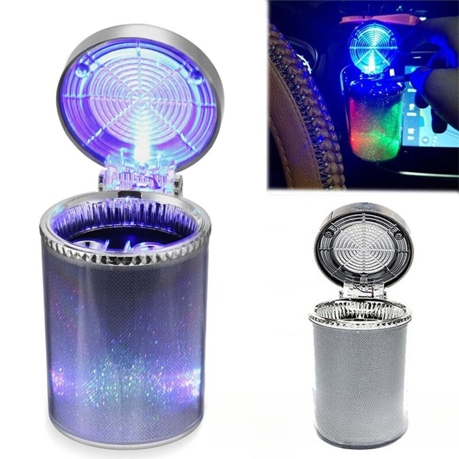 Car Ashtrays LED Light Multi-Function Portable Ashtray Colorful with Air Vent US