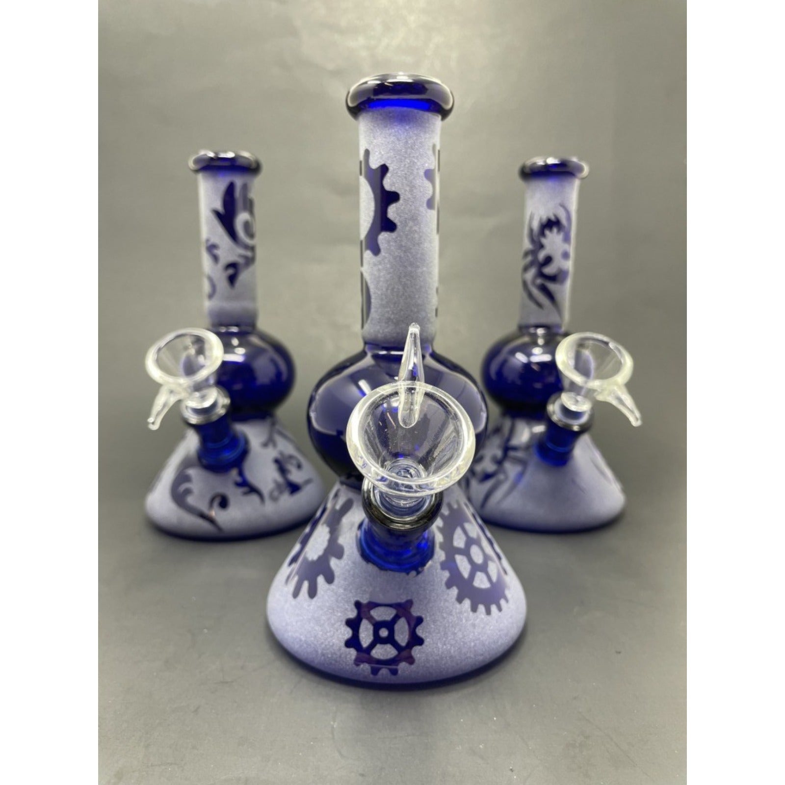 Hookah Water Pipe Glass 7" Blue Sand Blasted Assorted Designs Halloween Bong