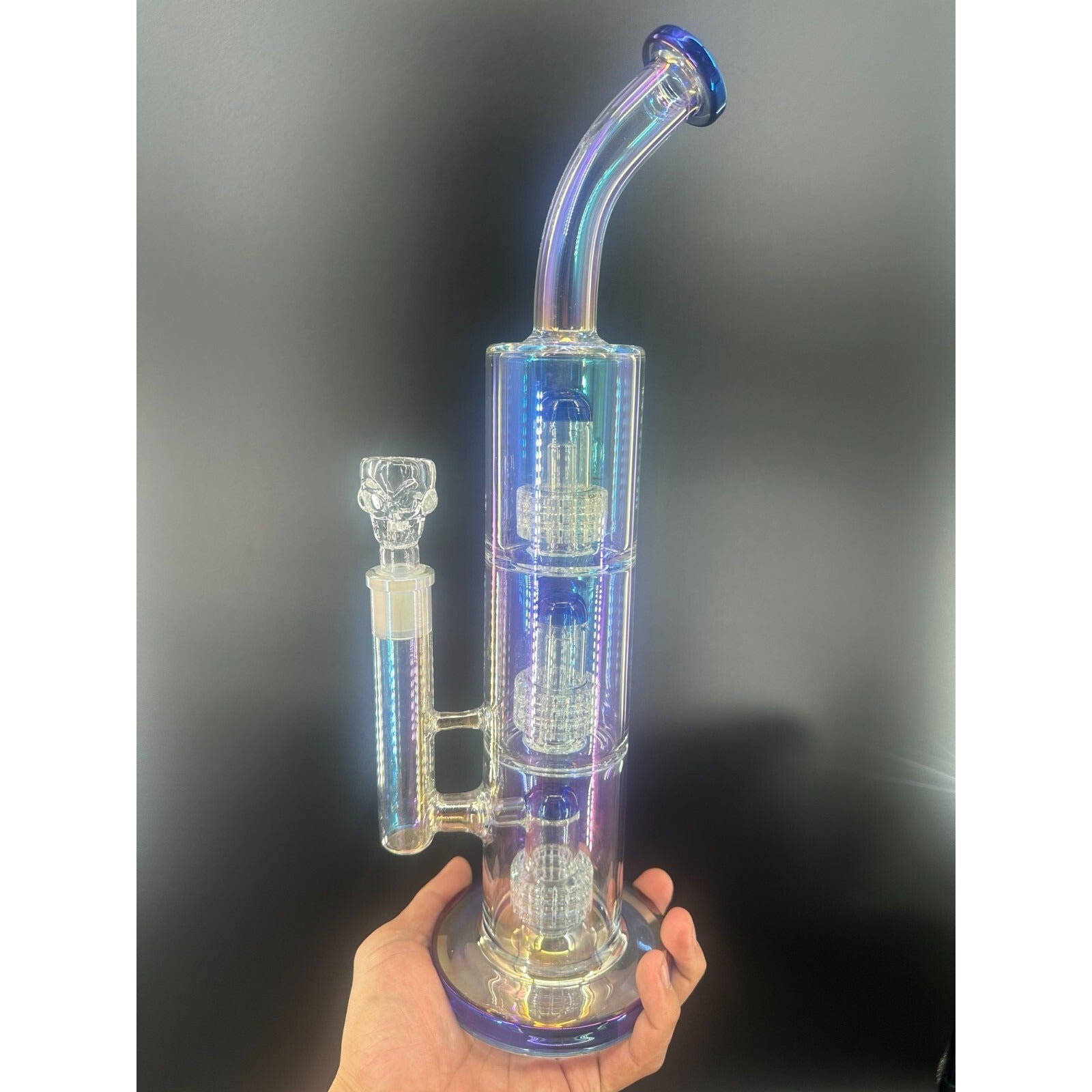 16in Heavy Thick Glass Bong Water Pipe Hookah Bongs with Skull catcher Blue