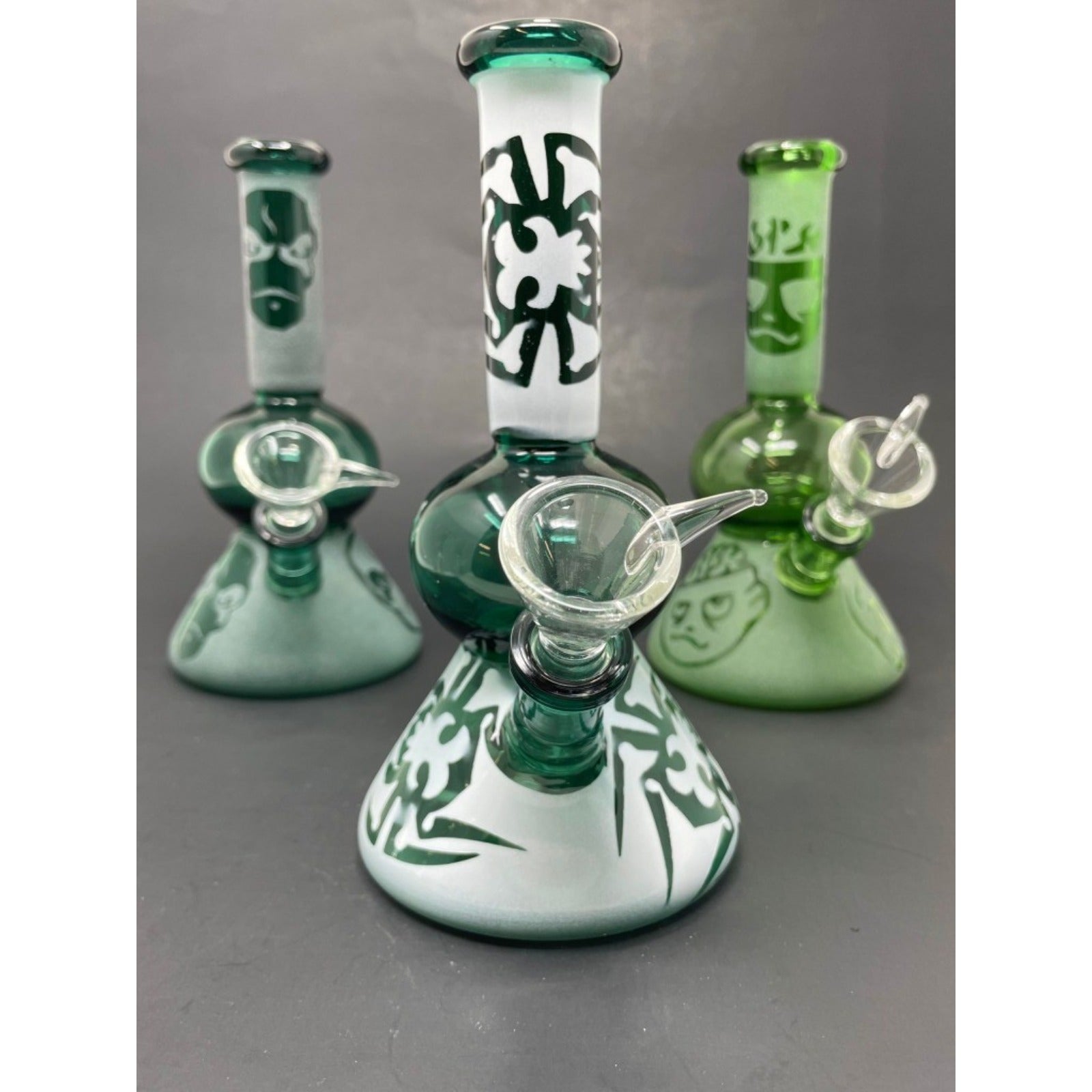 Hookah Water Pipe Glass 7" Assorted Aqua/Green Sandblasted Design Bongs