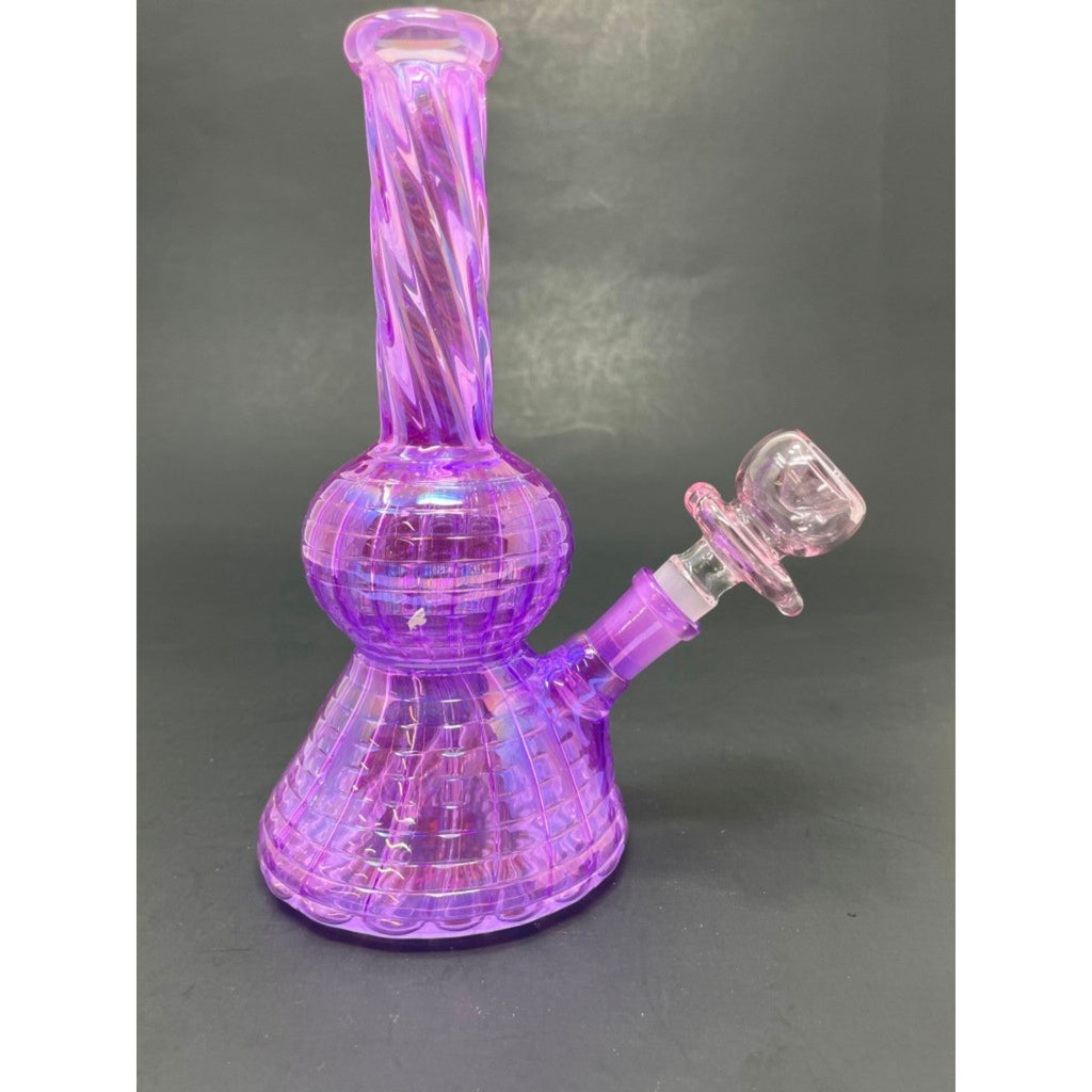 Hookah Water Pipe Glass 7" Neon Twisted Purple Bong w/ Heart Bowl