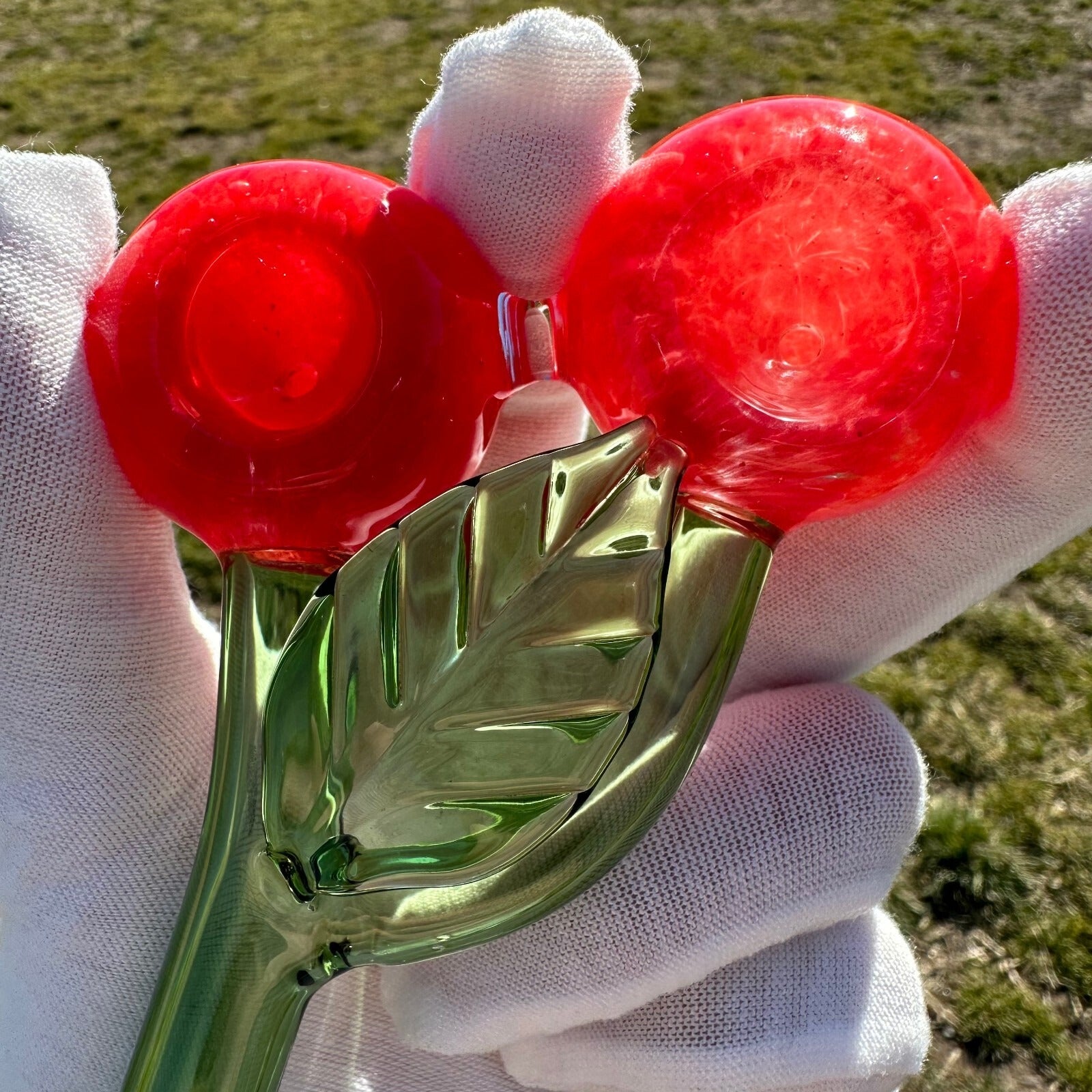 Double Bowl Cherry Glass Pipe Smoking Hand Spoon Pipe Tobacco Glass Smoke Bowl