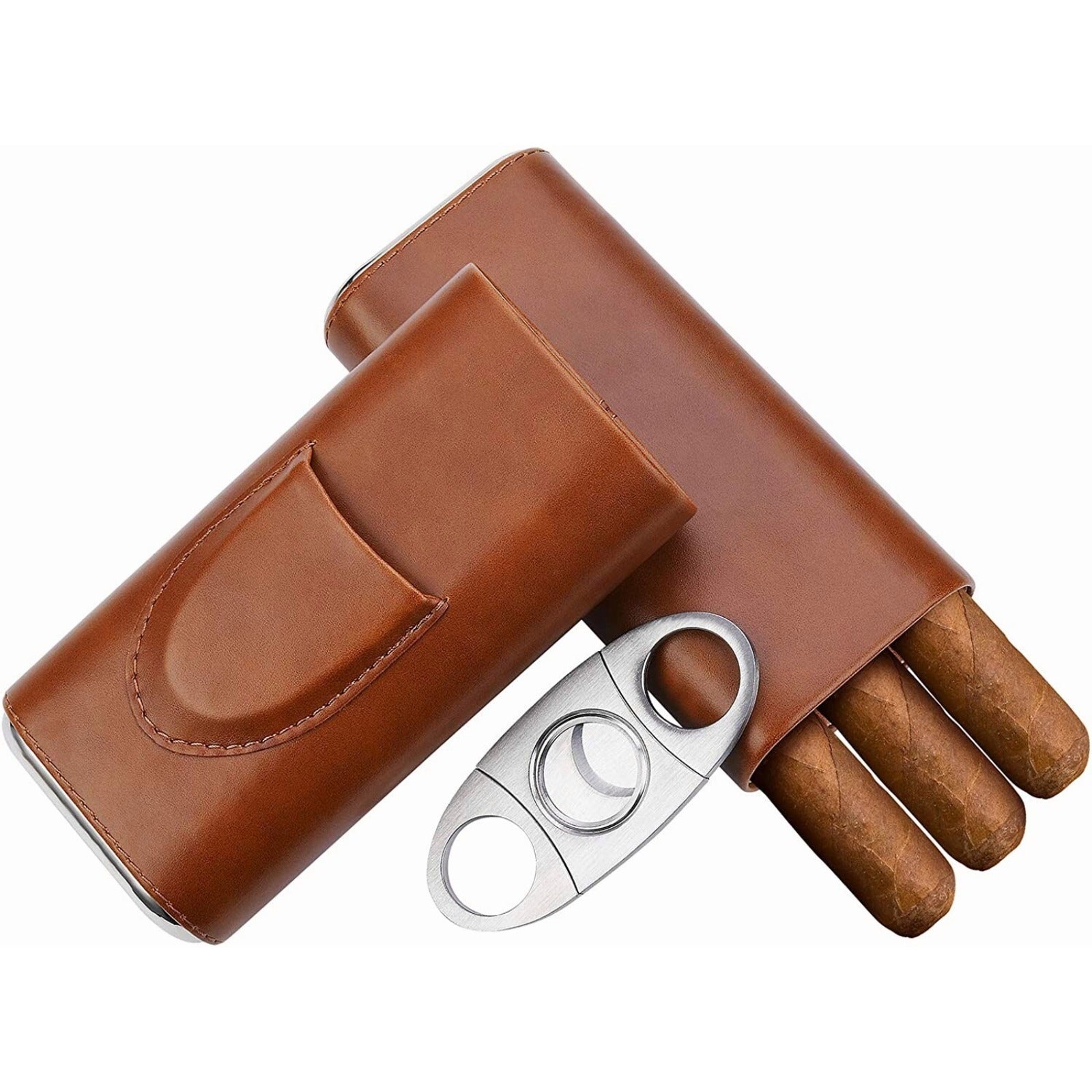 Cigar case Cedar Wood Lined - Cigar Travel case Cigar Cutter humidor case (Brown
