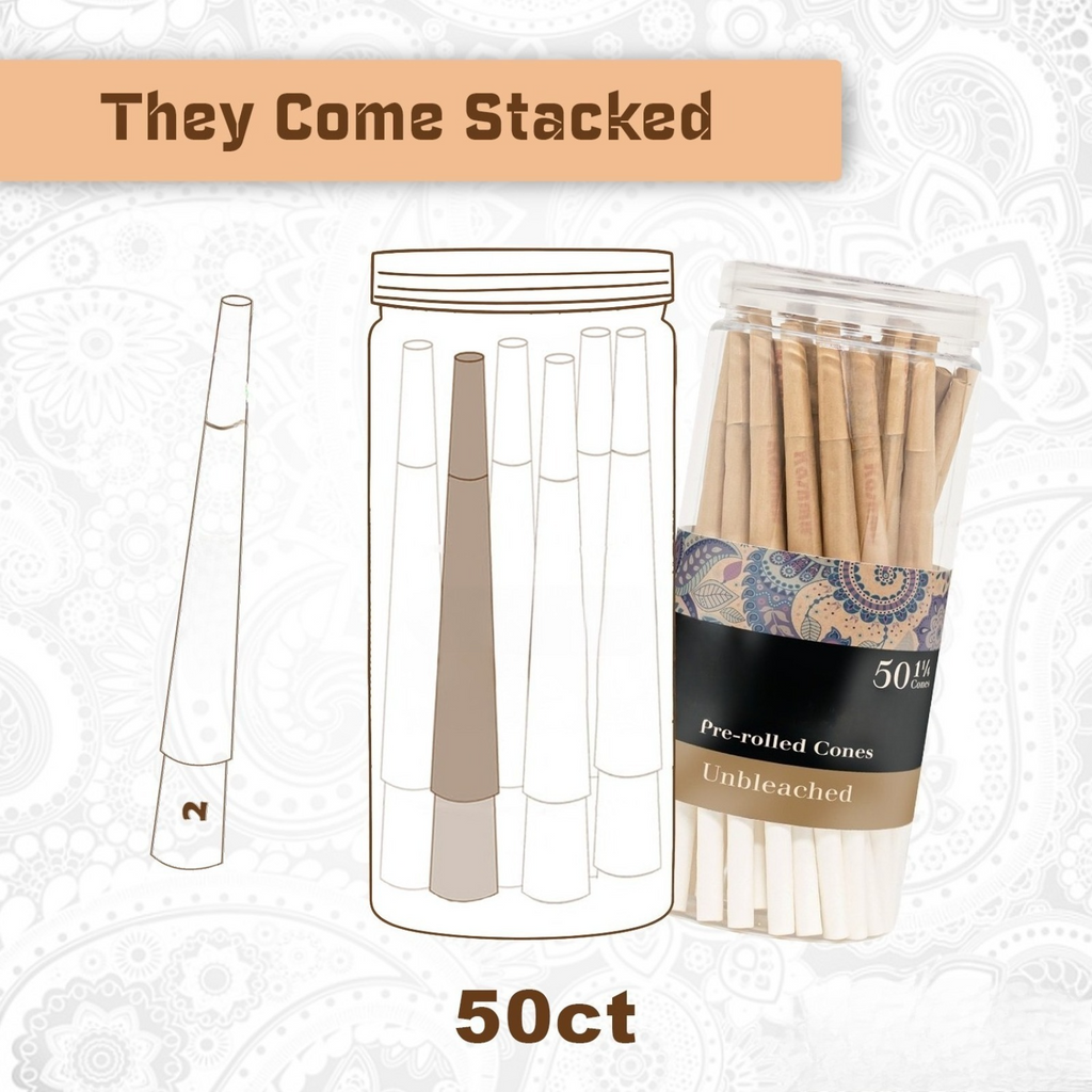 Pre-Rolled Cones Unbleached Classic 11/4 Size 50 Pack Natural Rolling Papers