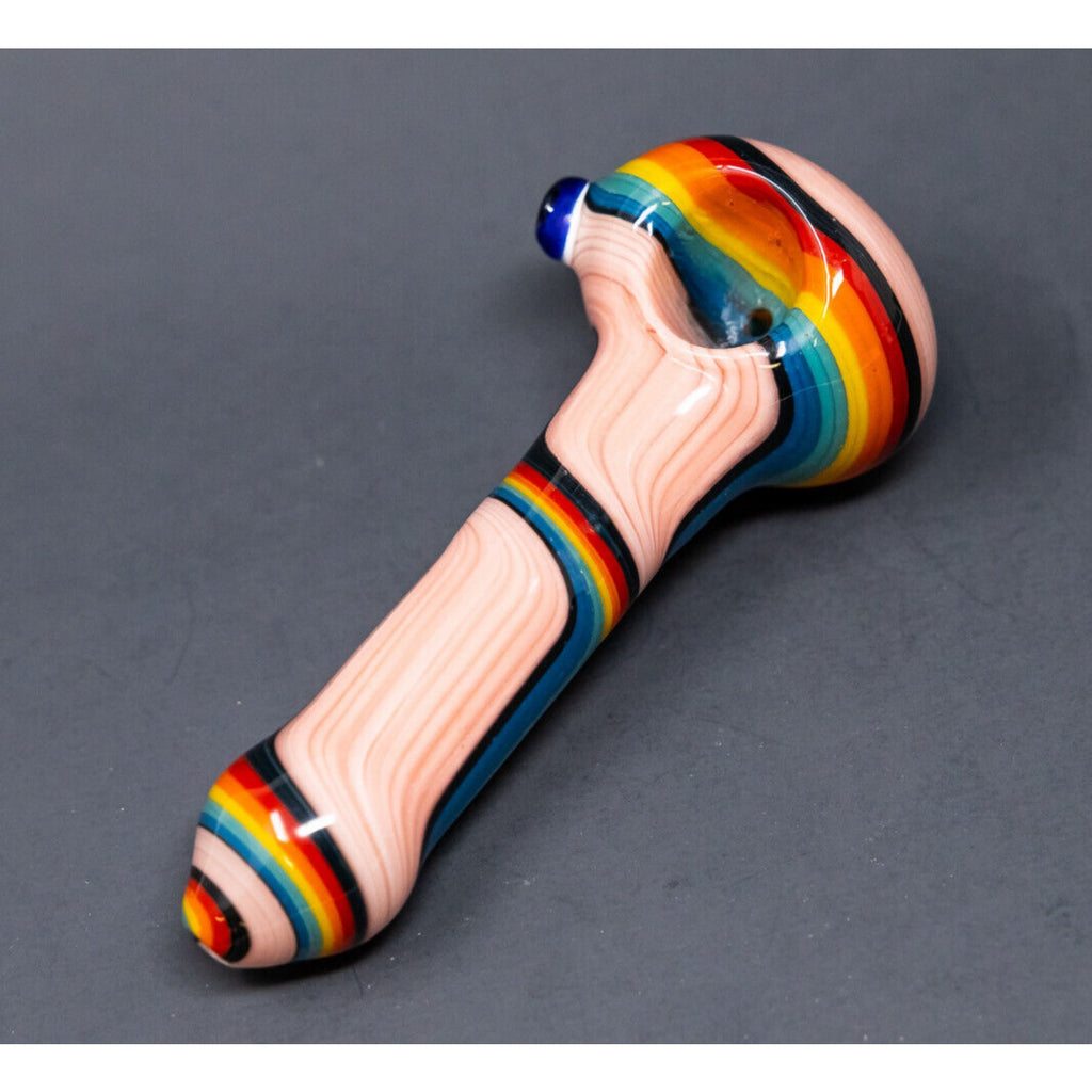 5" THICK Rainbow Design TOBACCO Glass Hand Smoking Pipe w/ Carb Hole