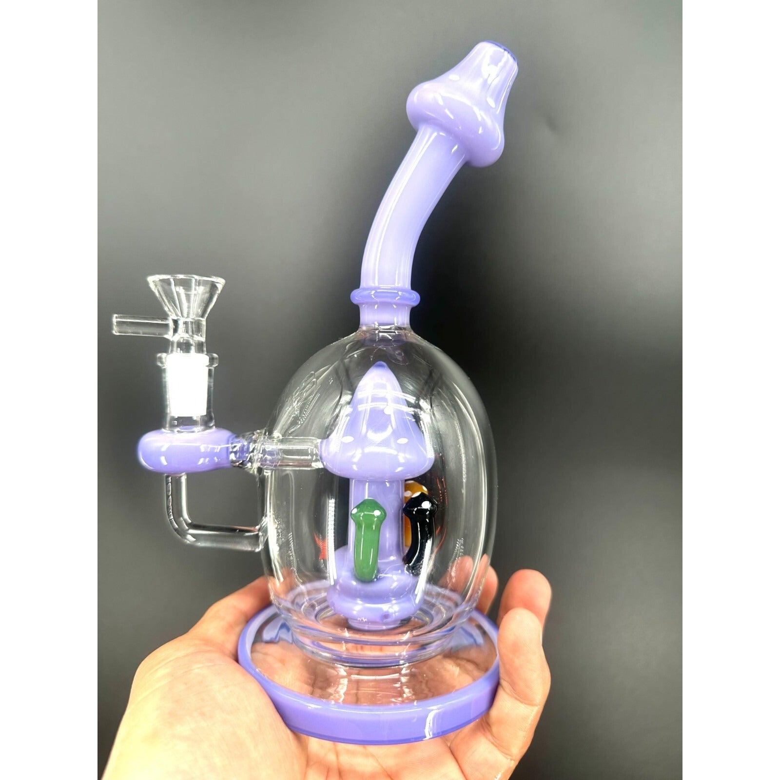 9" Purple Mushroom Recycler Glass Bong 14mm Bowl Water Pipes Hookah