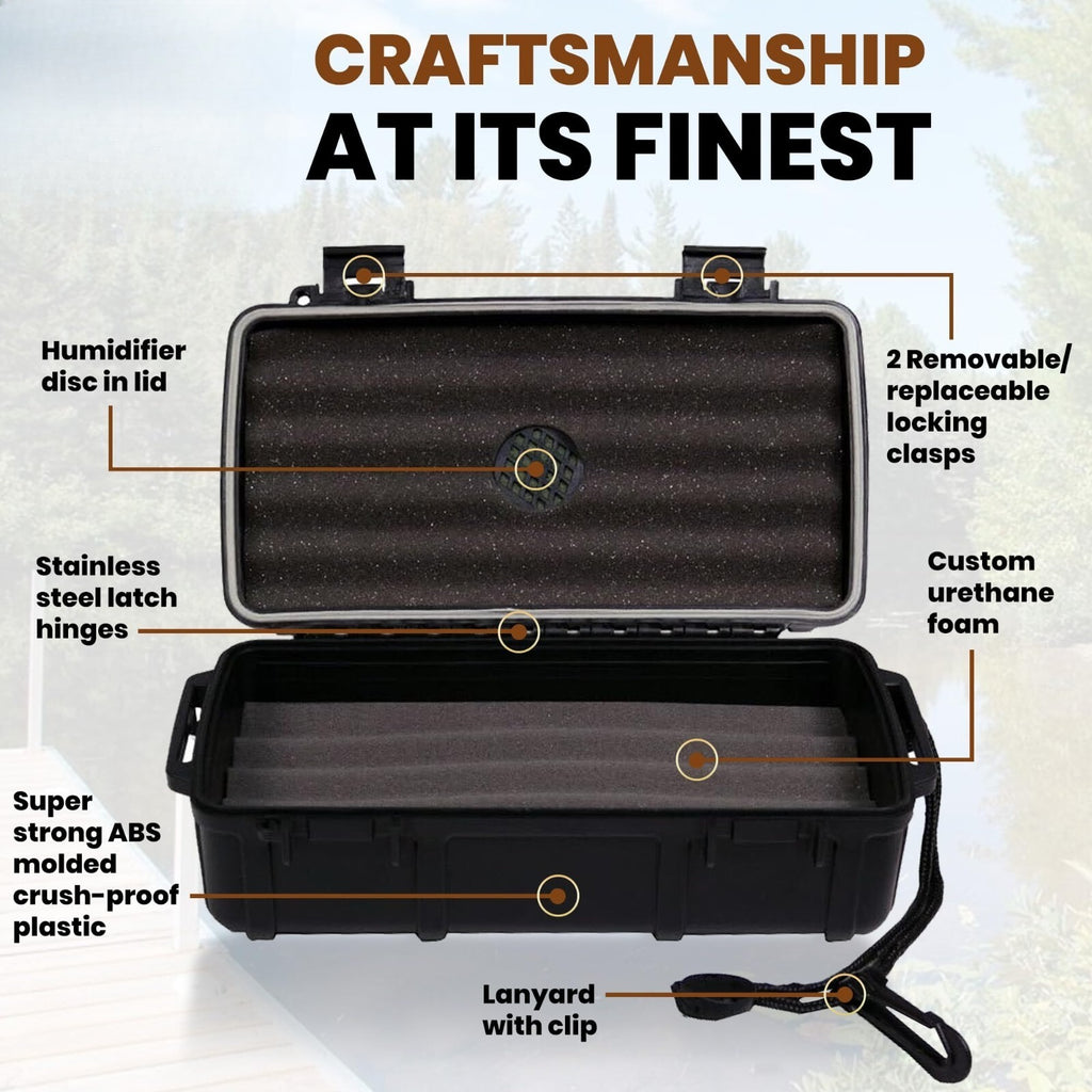 3240 Travel Cigar Humidor, Holds 10 Cigars, Waterproof, Crush Proof