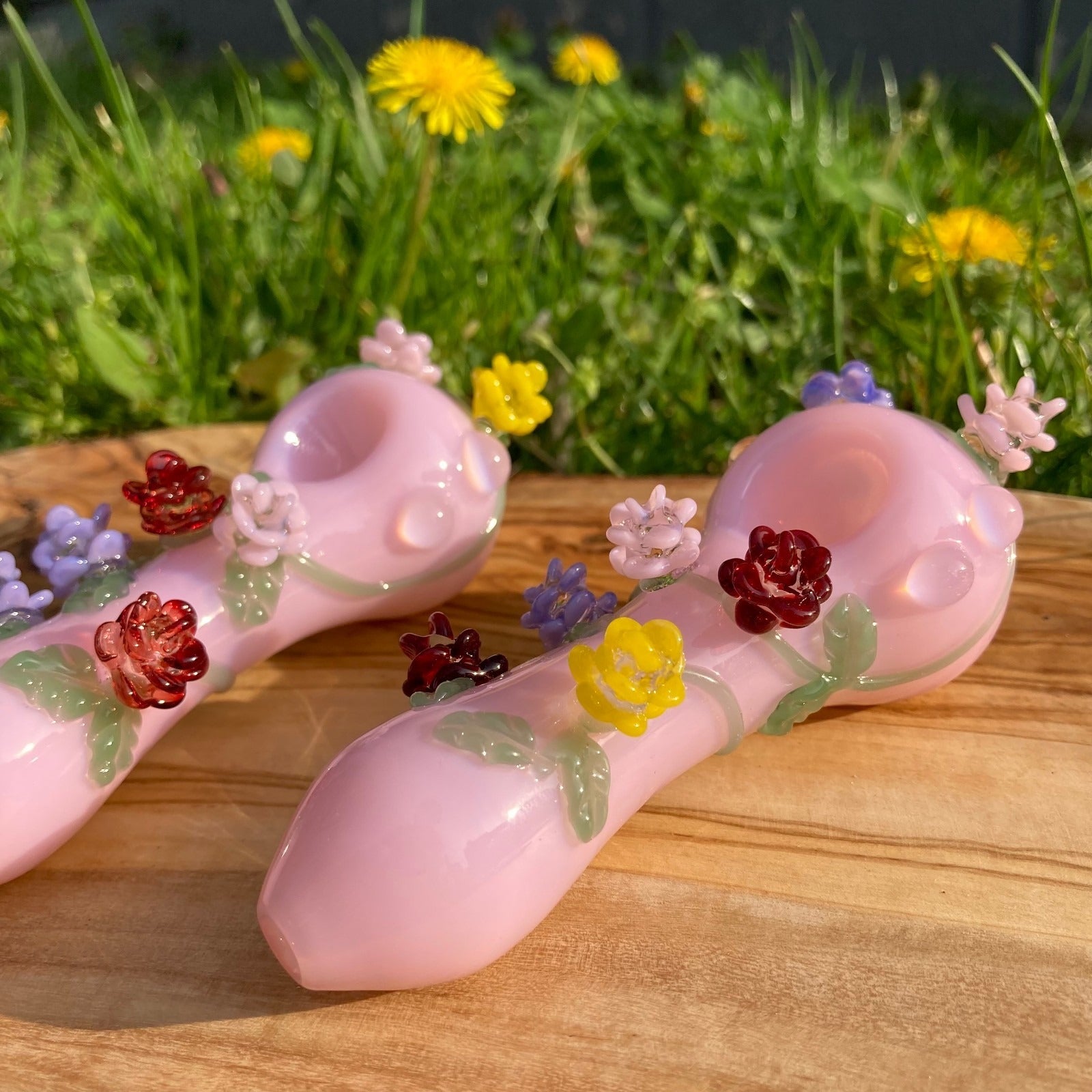 Pink Flowers Glass Pipe Smoking Hand Spoon Pipe Tobacco Glass Smoke Bowl Gift