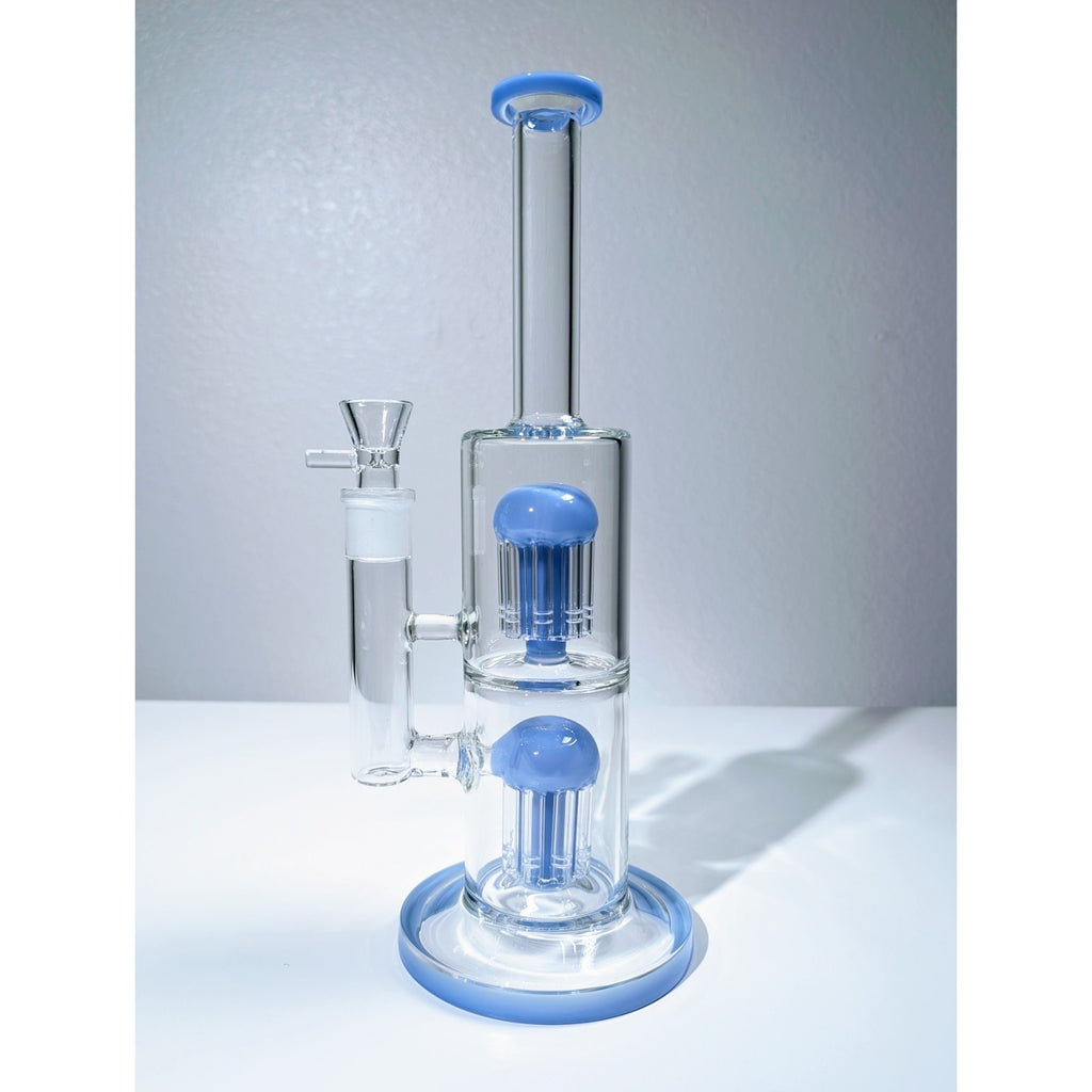 13" Blue Double Tree Perc 18mm Straight Tube Premium Quality Water Pipe Bong