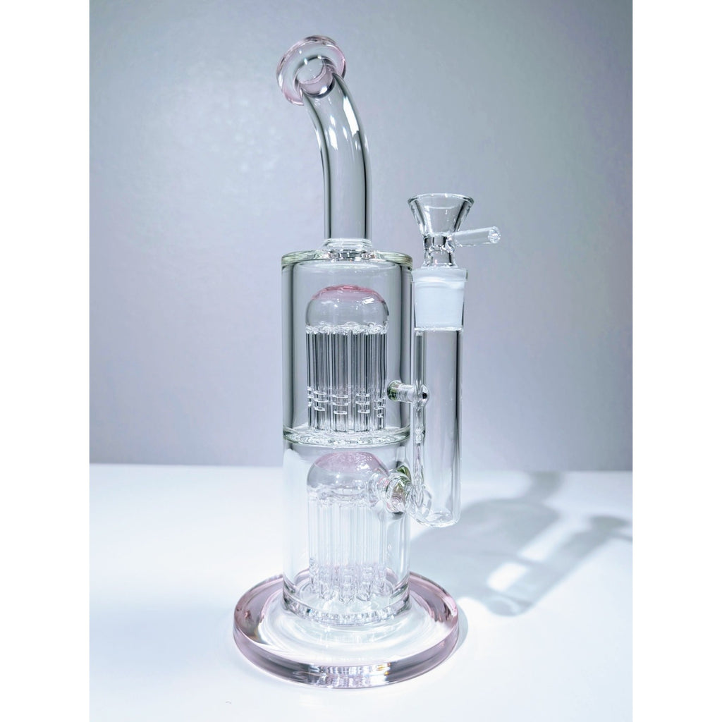 11" Pink Double Tree Bent Mouth Perc Premium Quality Water Pipe Hookah Bong