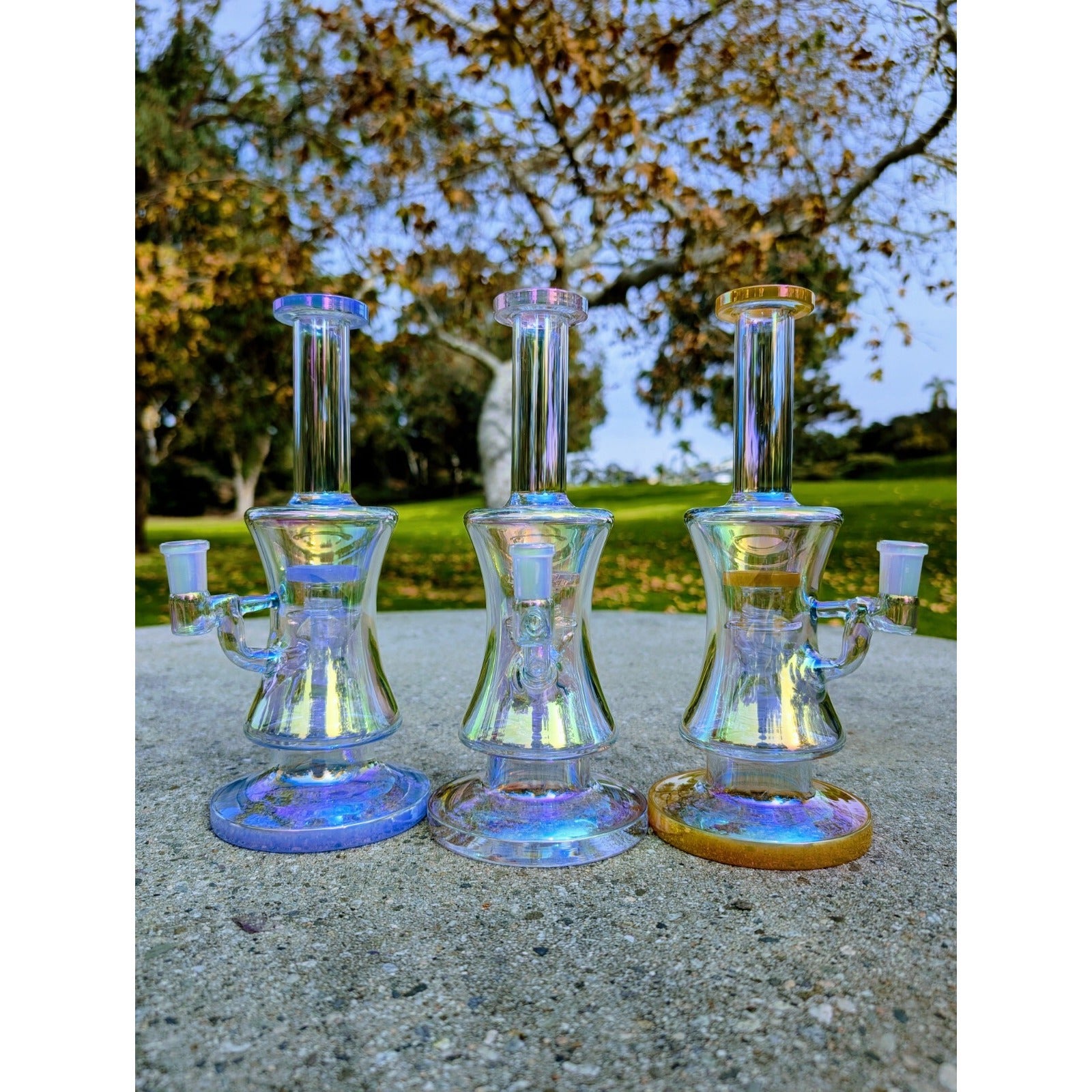 10" Blue Rainbow Hourglass Perc Tobacco Smoking Water Pipe Hookah Bubbler Bong