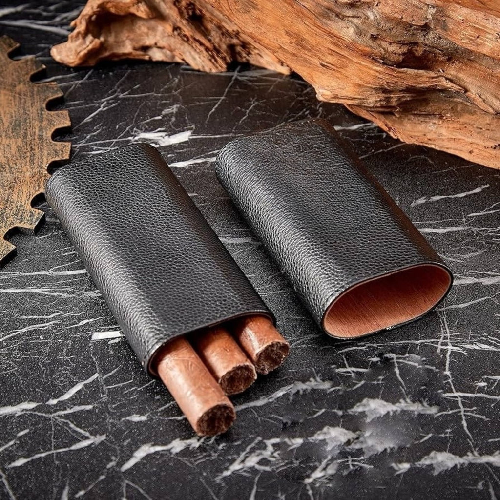 (6SN) Leather Travel Cigar Humidor Case, Cedar-Lined Portable Storage Box Gift