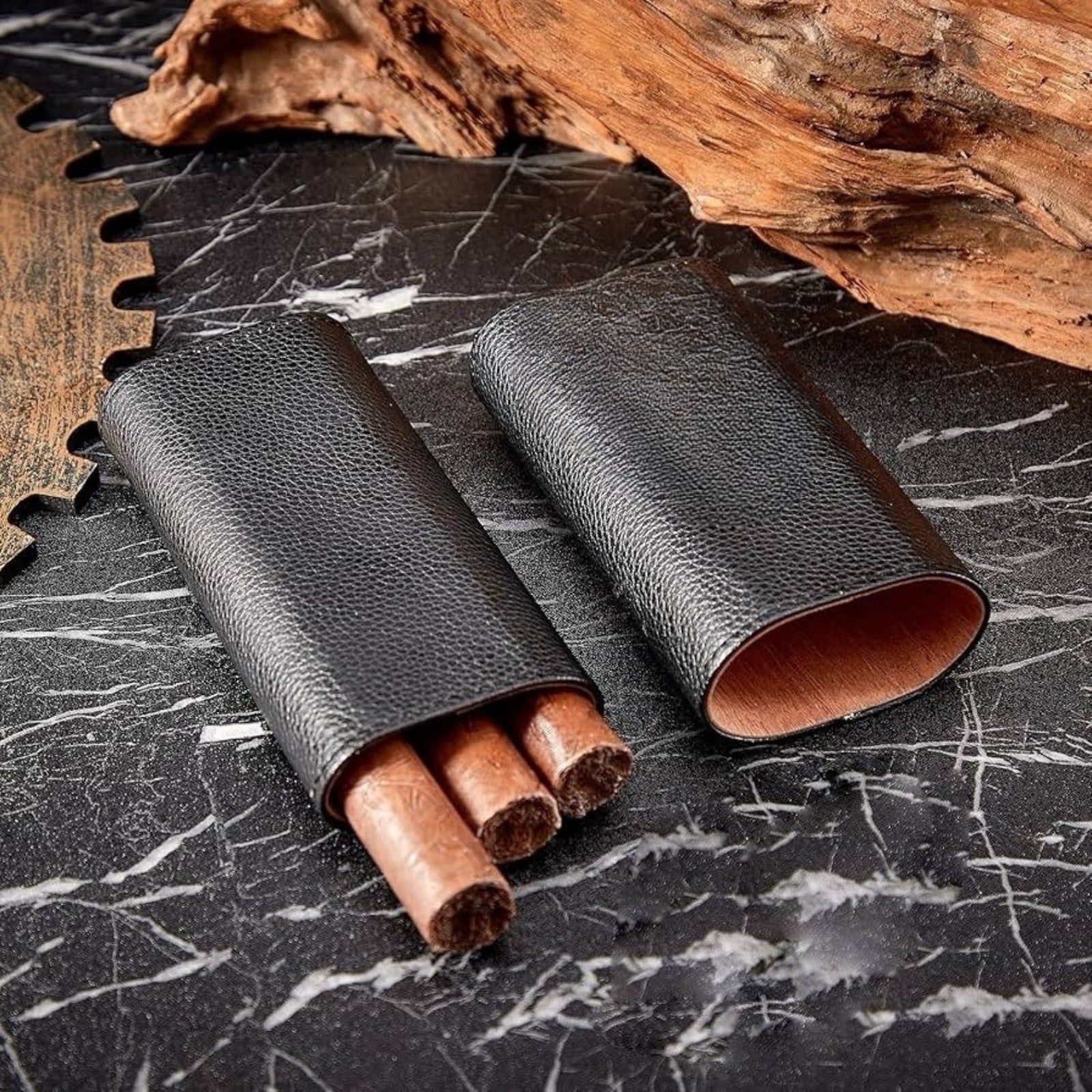 (6SN) Leather Travel Cigar Humidor Case, Cedar-Lined Portable Storage Box Gift